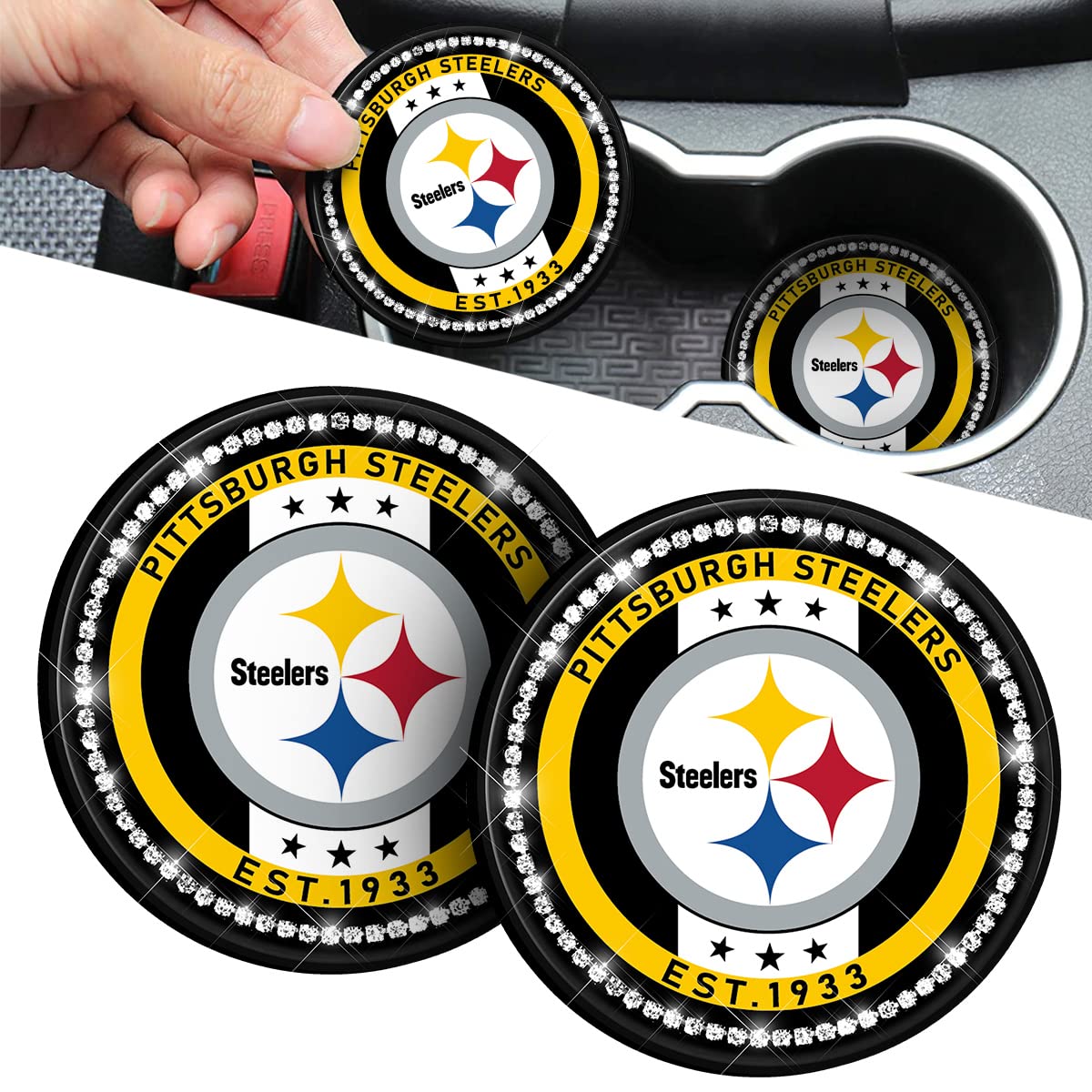 Aoolpu 2Pcs Car Cup Holder Coasters Accessories, 2.75-Inch Car Interior Coasters Accessories For Football Fans, Durable Non Slip