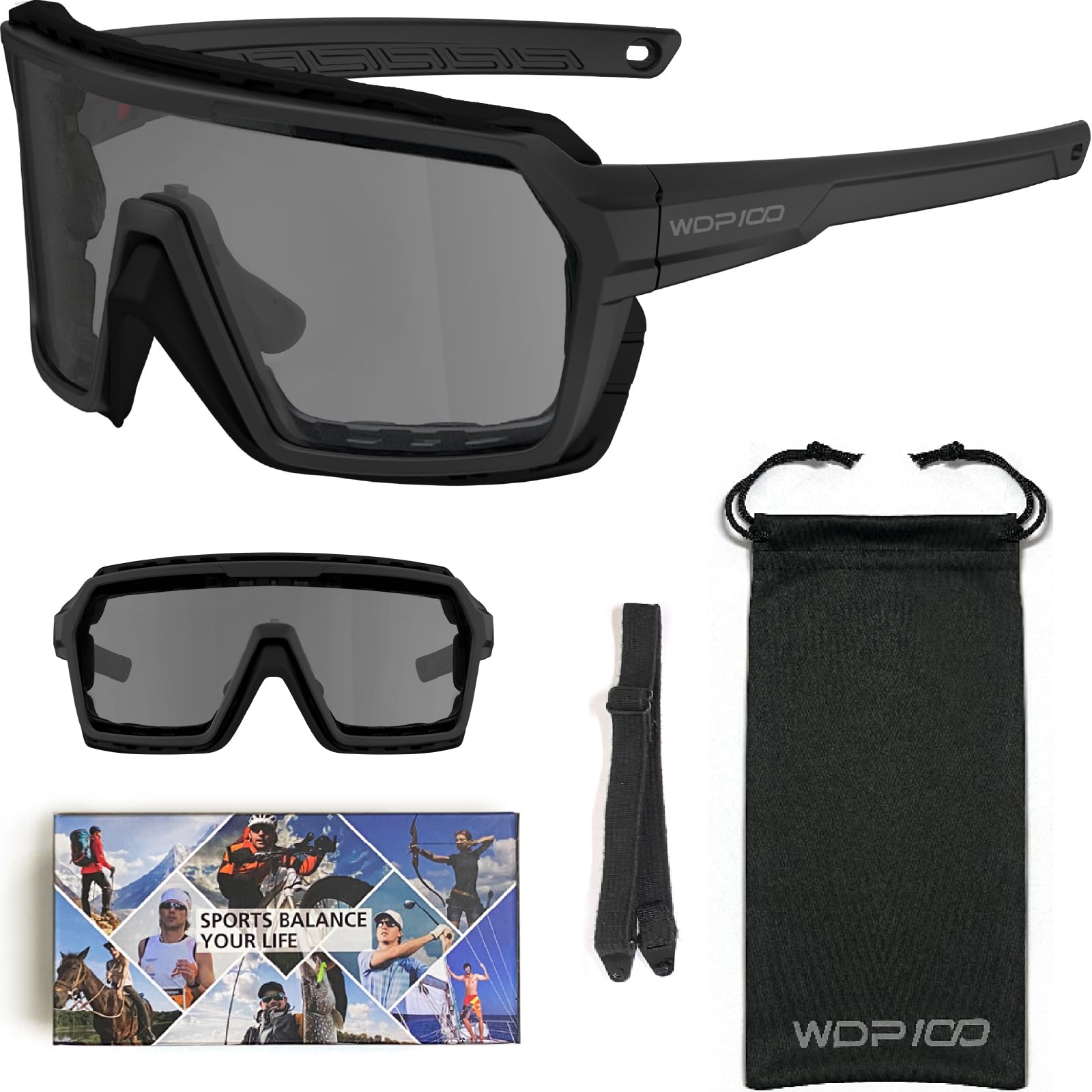 WDP100 Motorcycle Anti-Fog Goggles, Medium Size, Q38 Black/Smoke, Ideal for Riding and Ski Sports