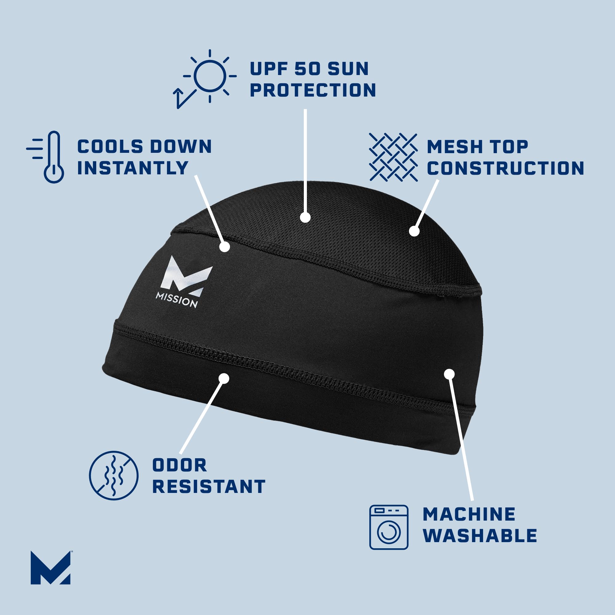MISSION Cooling Helmet Liner - Instant Cooling, UPF 50, One Size, Black, Model 103911