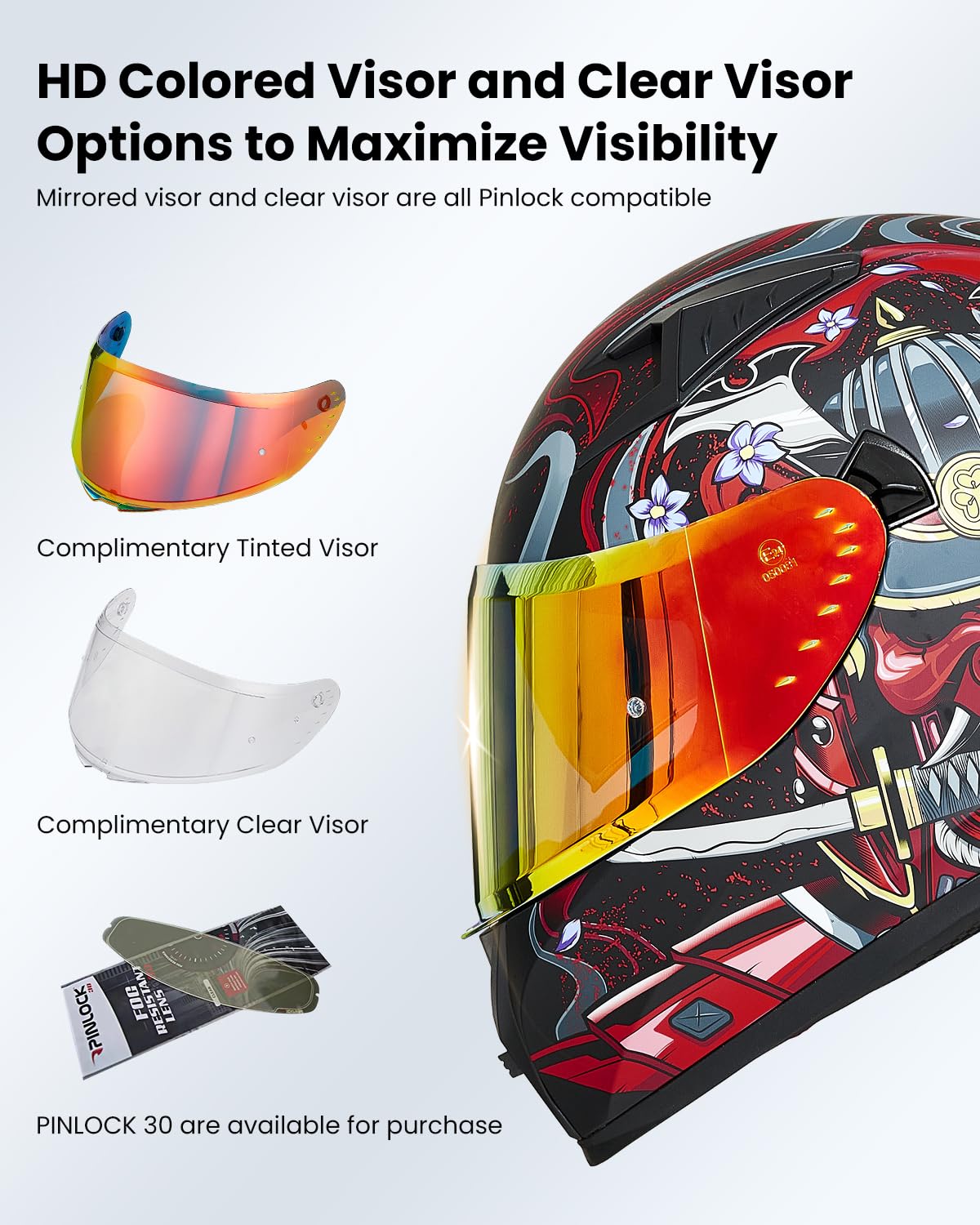 Ilm Motorcycle Helmet Full Face With Pinlock Compatible Clear&Tinted Visors And Fins Street Bike Motocross Casco Dot Model Z501(Armor Red, X-Large)