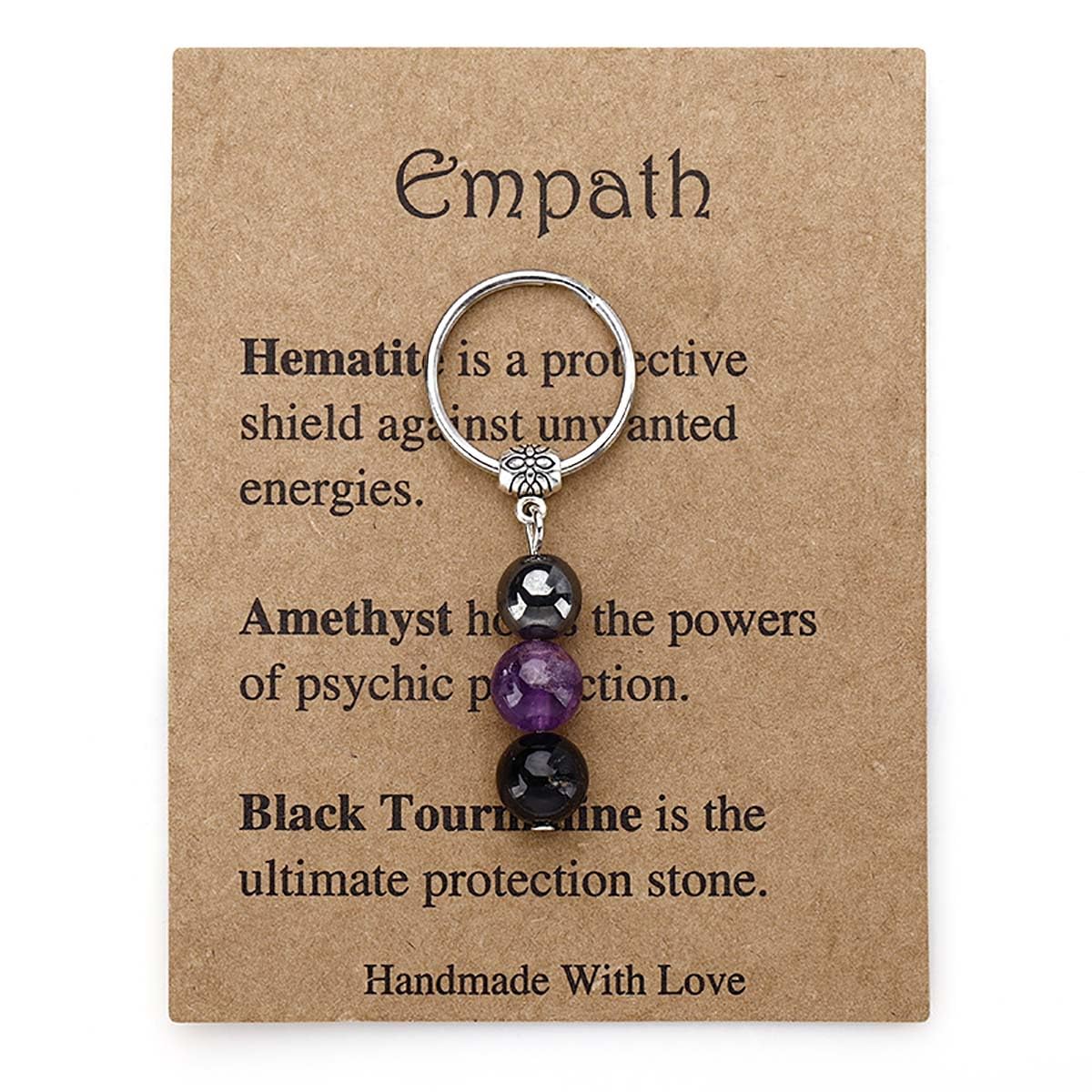 oasymala Crystal Keychain for Men & Women - Natural Stone Beads, Stainless Steel, Thoughtful Gift with Symbolic Meaning (Empath)