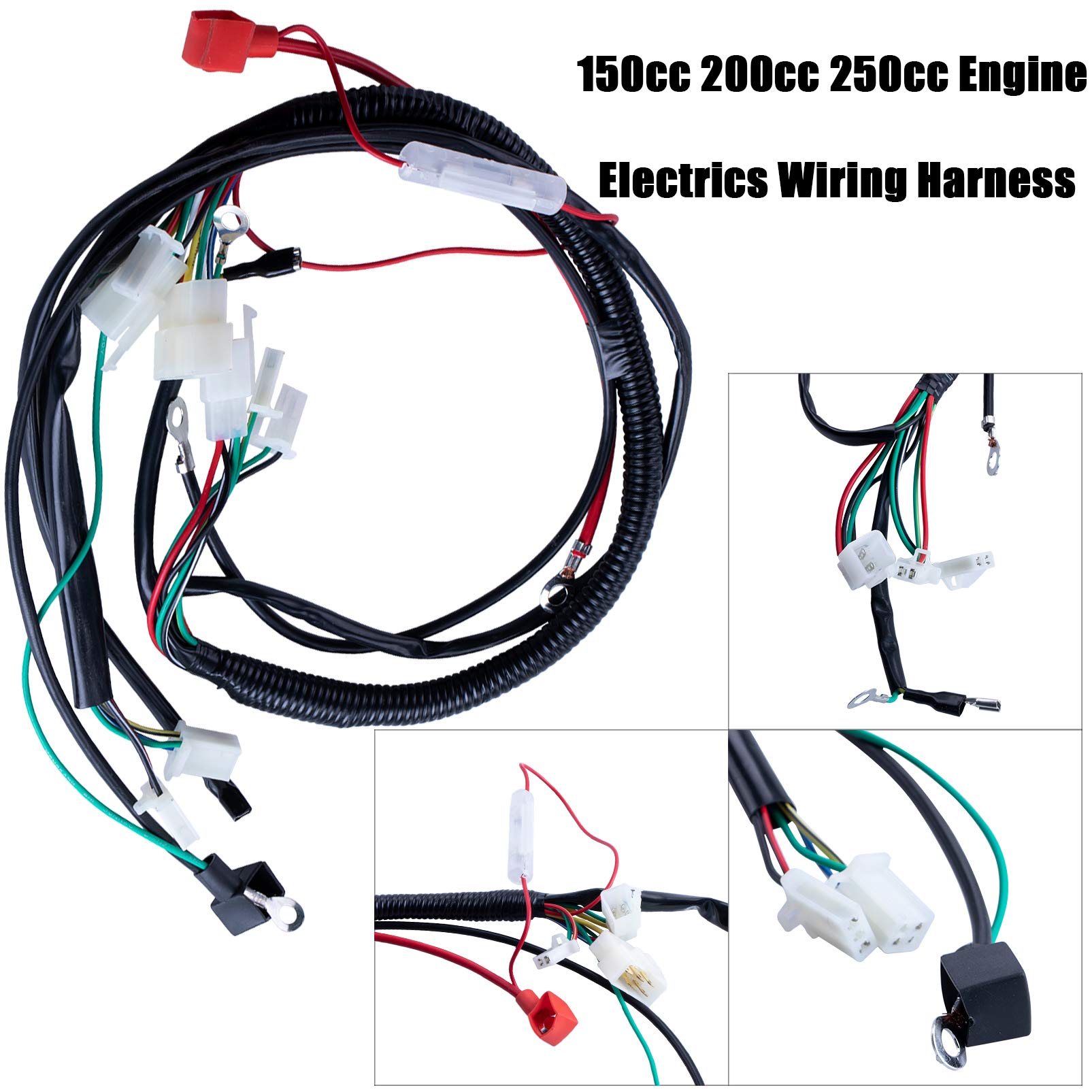 Complete Electrics Wiring Harness CDI Ignition Coil Solenoid Relay Spark Plug Kits for Chinese 4-Stroke ATV Quad Dirt Bike 150cc