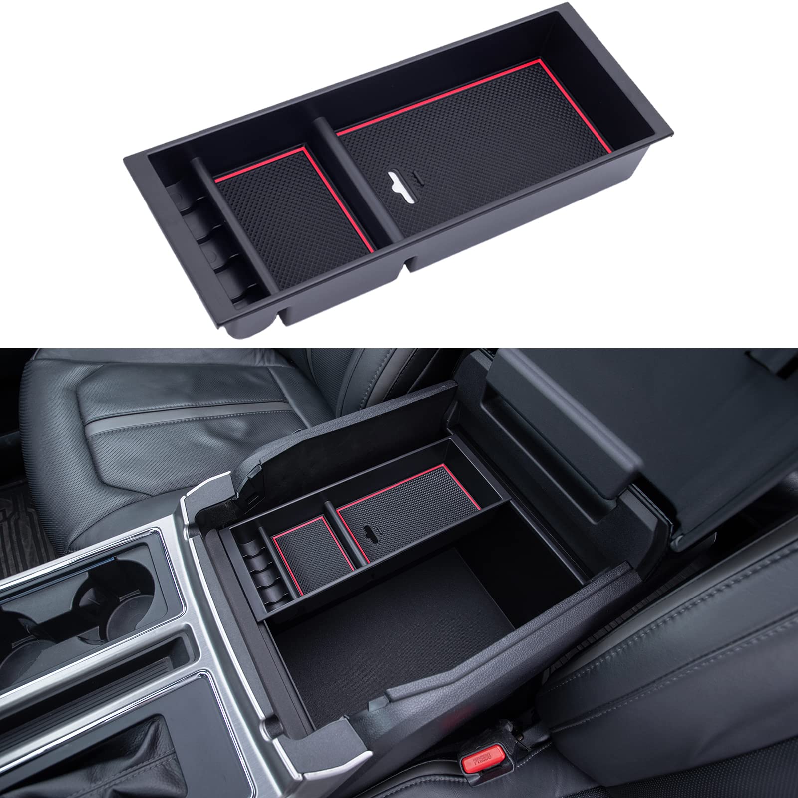 PIMCAR Center Console Organizer Insert Tray for Ford F150/F250/F350/F450/Expedition 2015-2022, Red, ABS Material