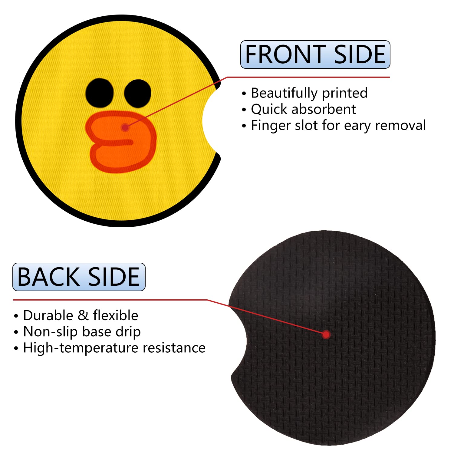 Jupswan Car Cupholder Coaster Absorbent 2 Pack Cute Fun Cartoon Funny Yellow Duck Face Design Rubber New Automotive Cup Holder Decal Decor Accessories For Women Men Dz103