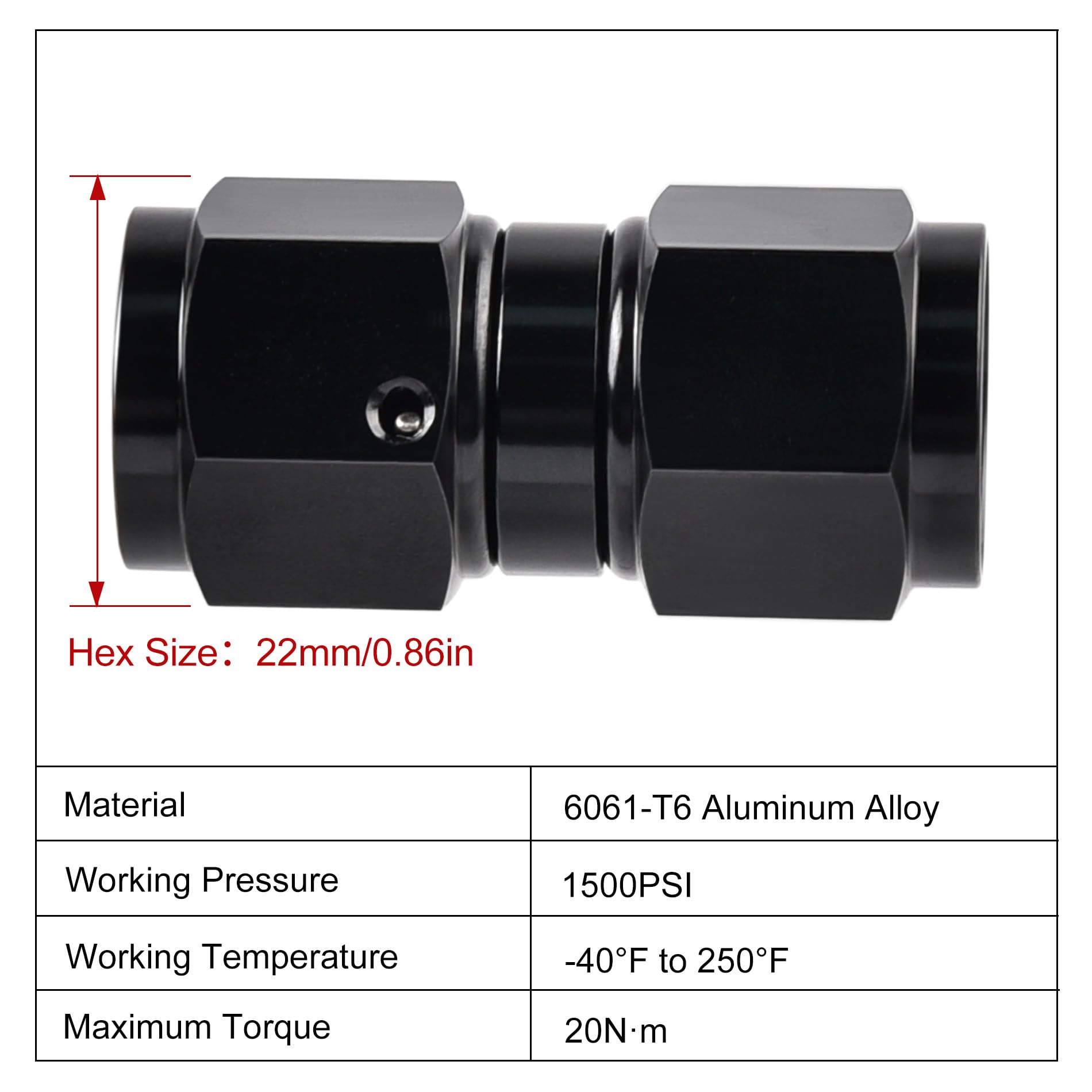 Evil Energy 8An Female To 8An Female Straight Swivel Coupler Union Fitting Adapter Aluminum Black