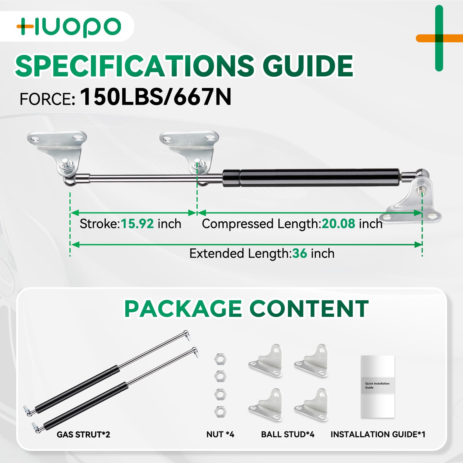 Huopo 36 Inch Gas Strut, 150Lb/667N Shock, 36'' Lift Support For Heavy Duty Project Rv Bed Trap Door, Set Of 2 Spring With Mount