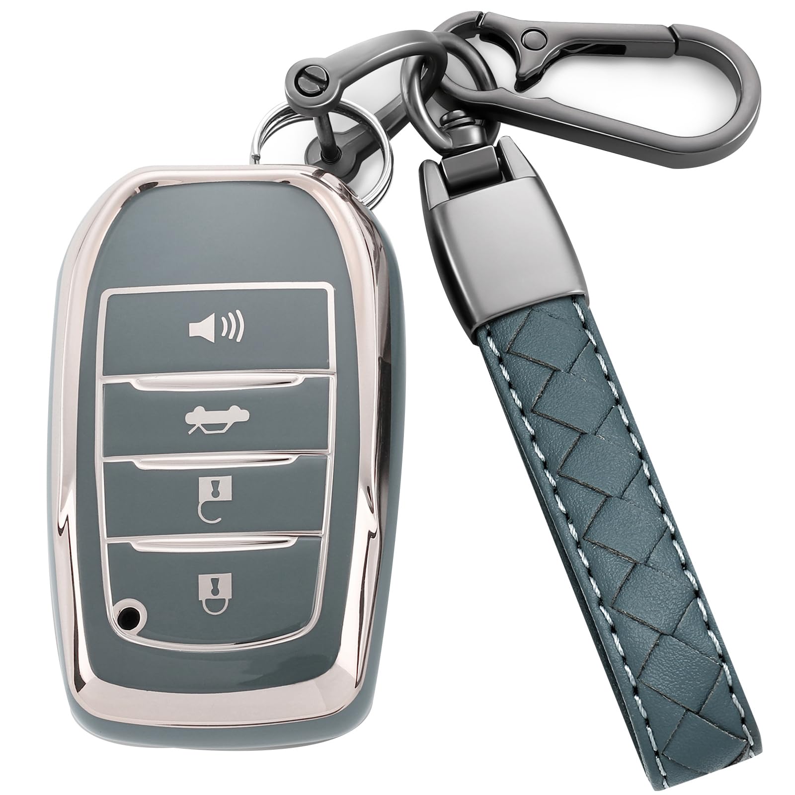 TOGAFEY for Toyota Key Fob Cover,Leather Keychain Soft TPU Protection Key Case for 2019-2024 Venza,Grand Highlander,Land Cruiser