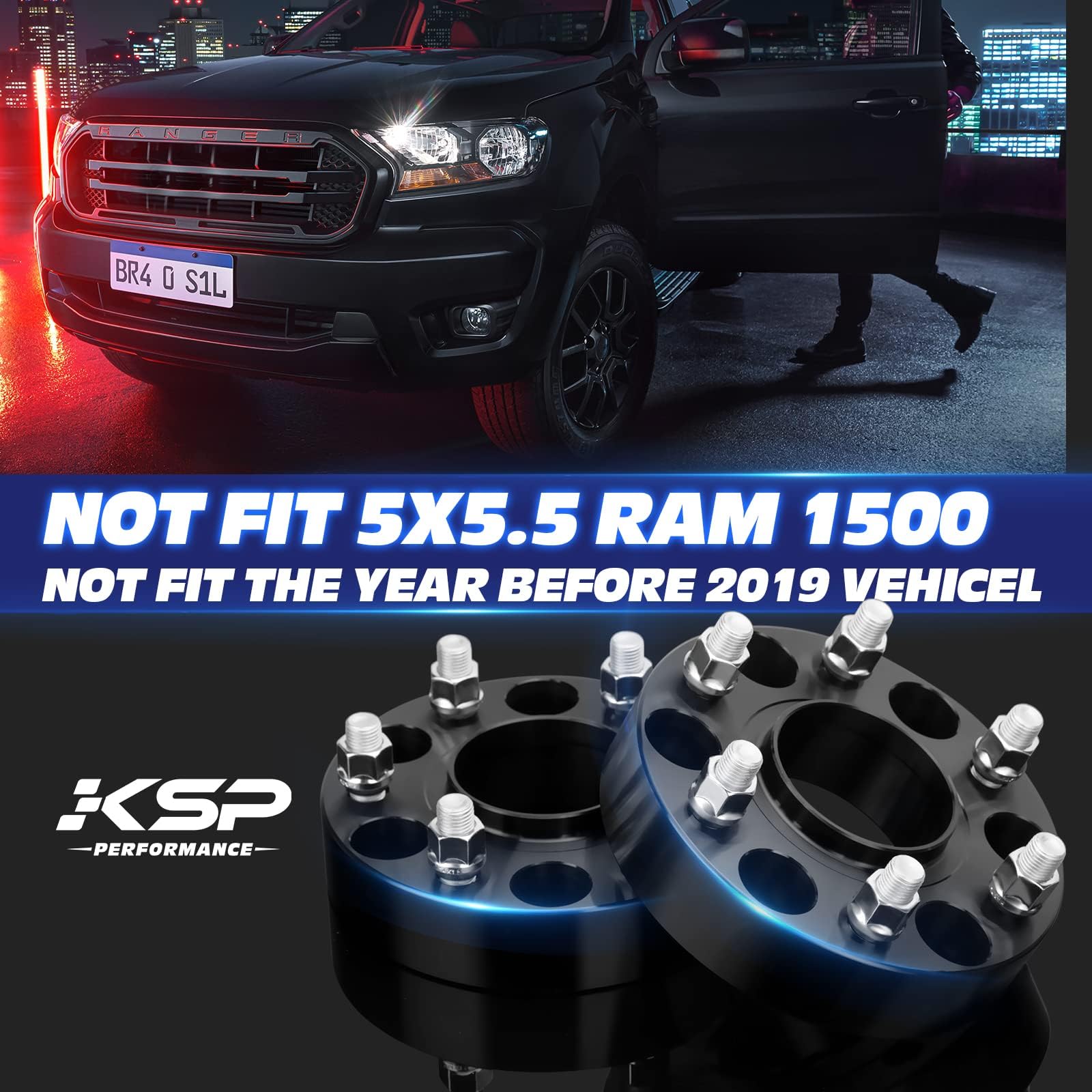 Ksp 6X5.5 Wheel Spacers For Ram 1500 2019-2024,1.5(38Mm) Real Forged Hub Centric Tire Spacer With 77.8Mm Hub Bore M14X1.5 Studs/Bolts Fit For 6X139.7Mm Dodge Ram 1500,Package Of 4Pcs Black