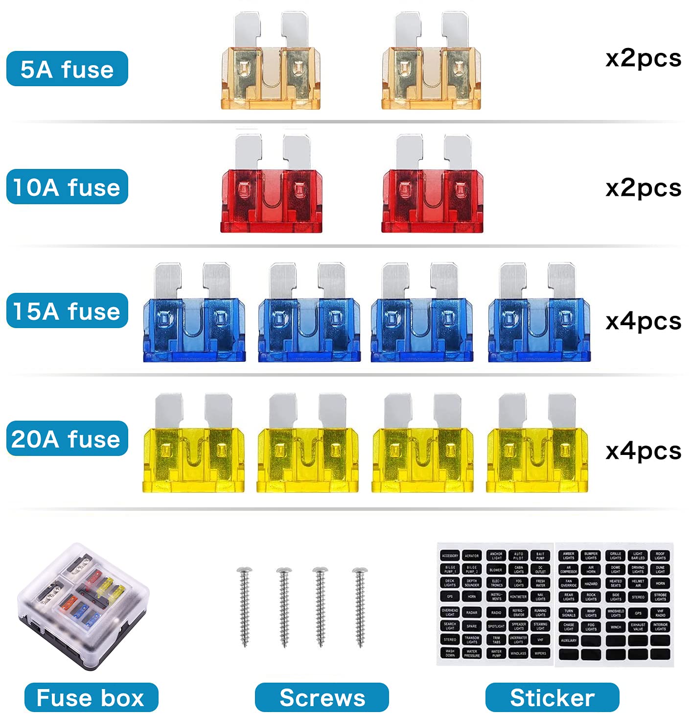 6 Way Fuse Block,12V Blade Fuse 6 Circuit Atc/Ato Waterproof Fuse Box Holder With Led Indicator Waterpoof Cover For 12V/24V Auto