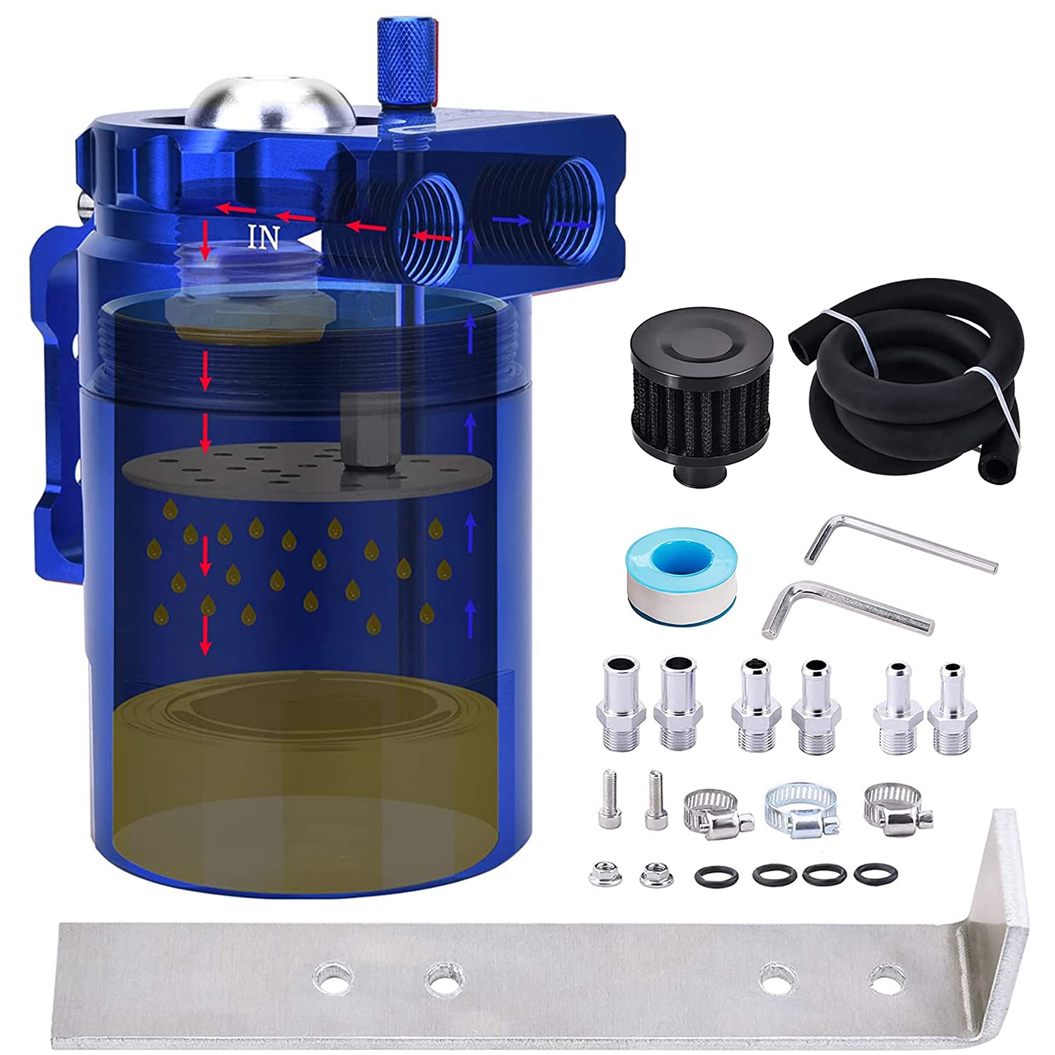 Speedwow Universal Oil Catch Can Kit With Low Micron Bronze Filter & Larger Removable Baffle,Oil Capture Tank Air Tank With 3/8'