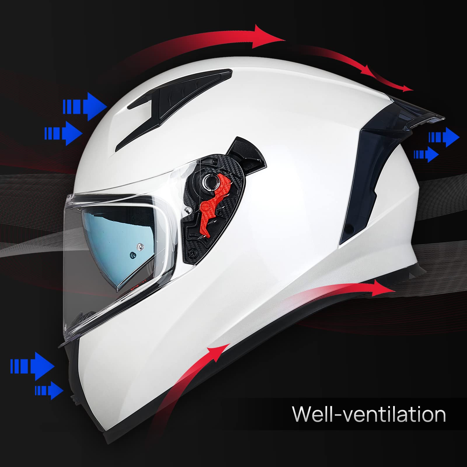 ILM Full Face Motorcycle Helmet, DOT Approved, EPS, Clear & Tinted Visors, Large, White, Model Z501