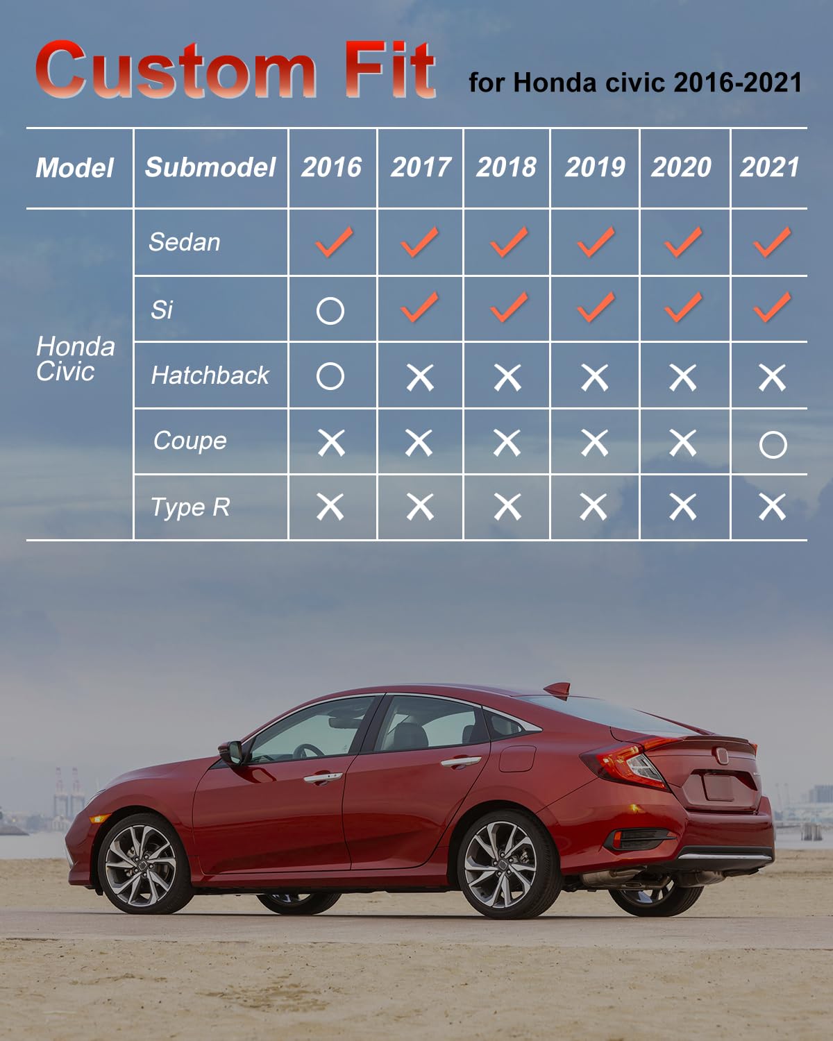 Floor Mats & Cargo Liner Only Fit for 2016-2021 Civic Sedan / 2017-2021 Civic Si - All Weather Protection Floor Liners with Trun