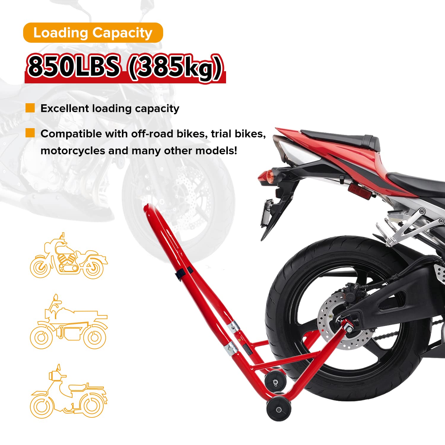 Donext Motorcycle Stand 850Lb Sport Bike Rear Wheel Lift Swingarm Paddock Stands Red, U+L
