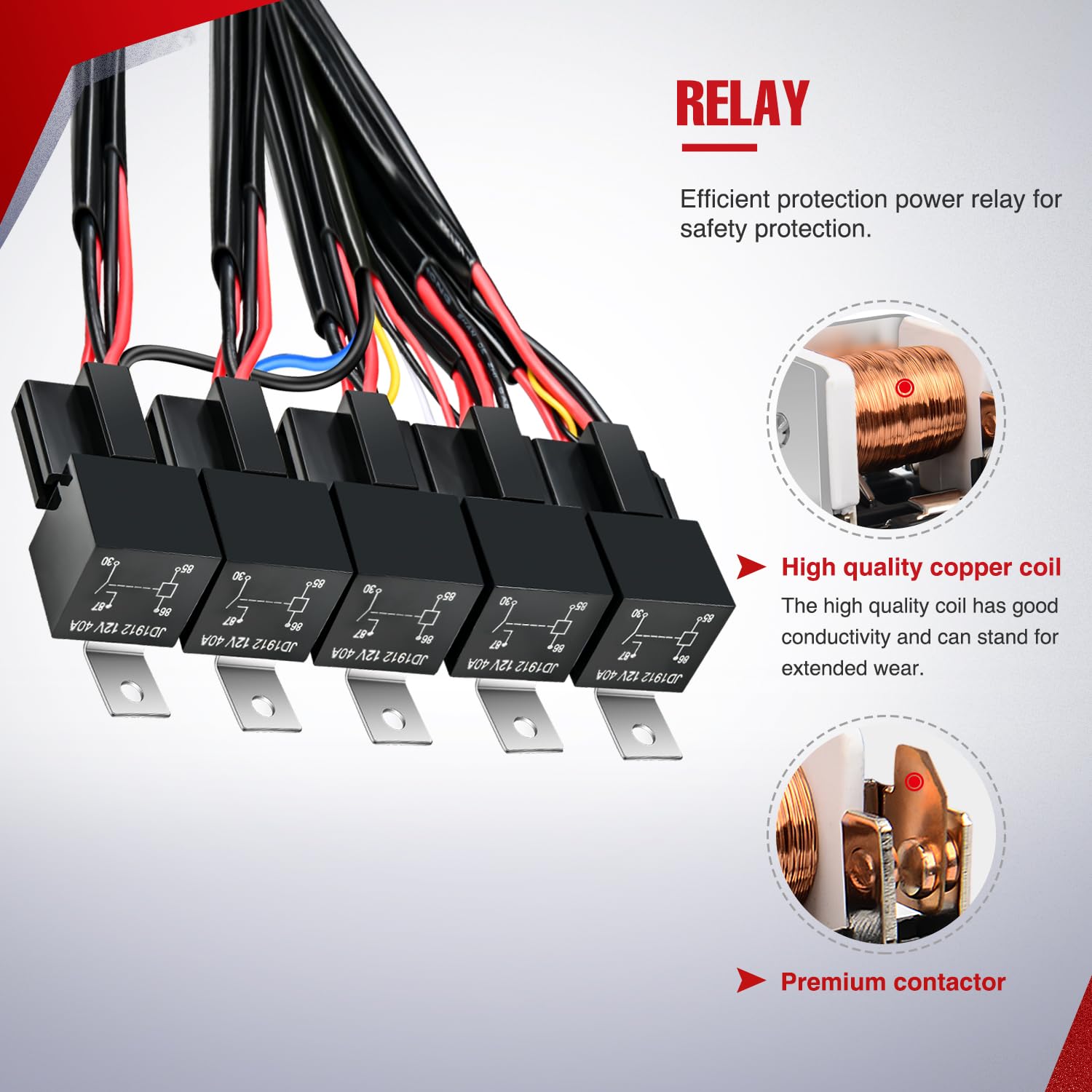 Nilight 16Awg 14Awg 12Awg Led Light Bar Wiring Harness Kit 12V On/Off 5 Gang Rocker Switch Panel Power Relay Blade Fuse 5Pin Tog