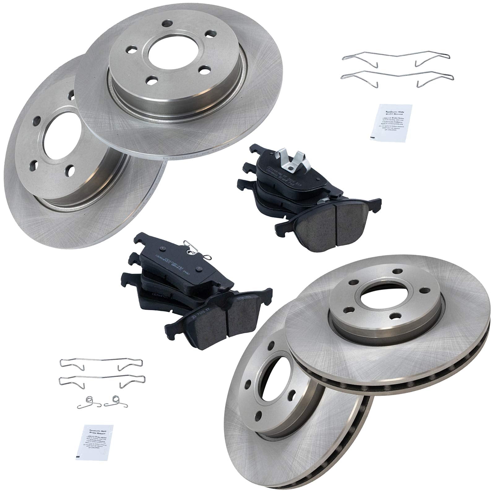 Trq Front And Rear Brake Pad & Rotor Kit Brake Pads Brake Rotor Ceramic Compatible With 2012-2018 Ford Focus