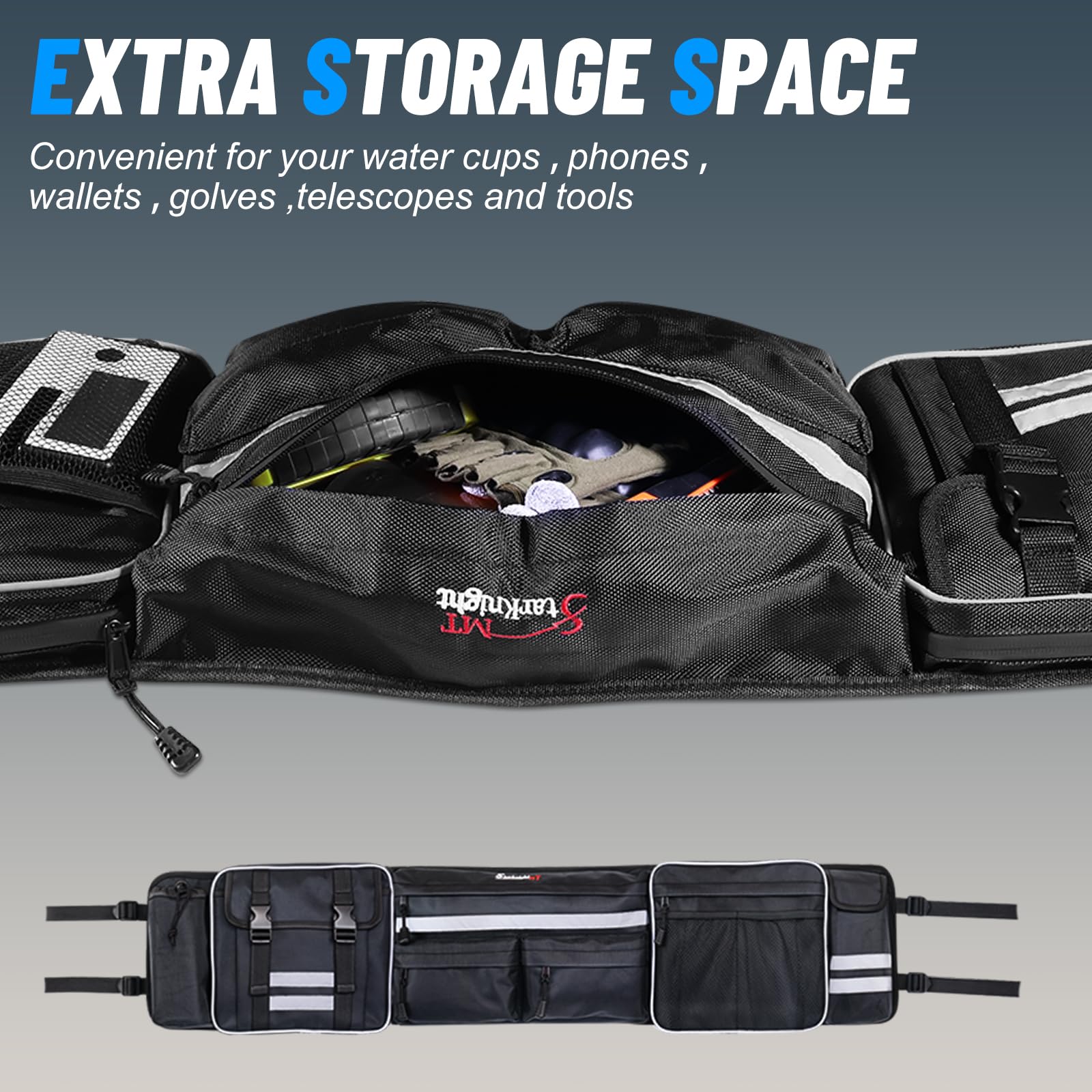 StarknightMT UTV Large Roll Cage Bag,Rear Roll Bar Overhead Storage Organizer Cargo Bags with Reflective Strip Compatible with R