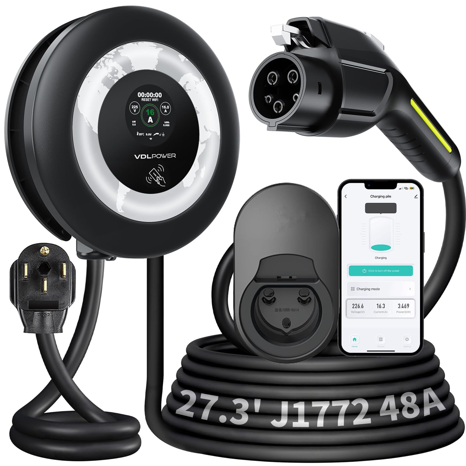VDLPOWERVP Level 2 EV Charger, 11.5KW /50A Fast Home Charging Station, 27.3ft Extended Charging Cable, J1772 Wall Car Charger wi