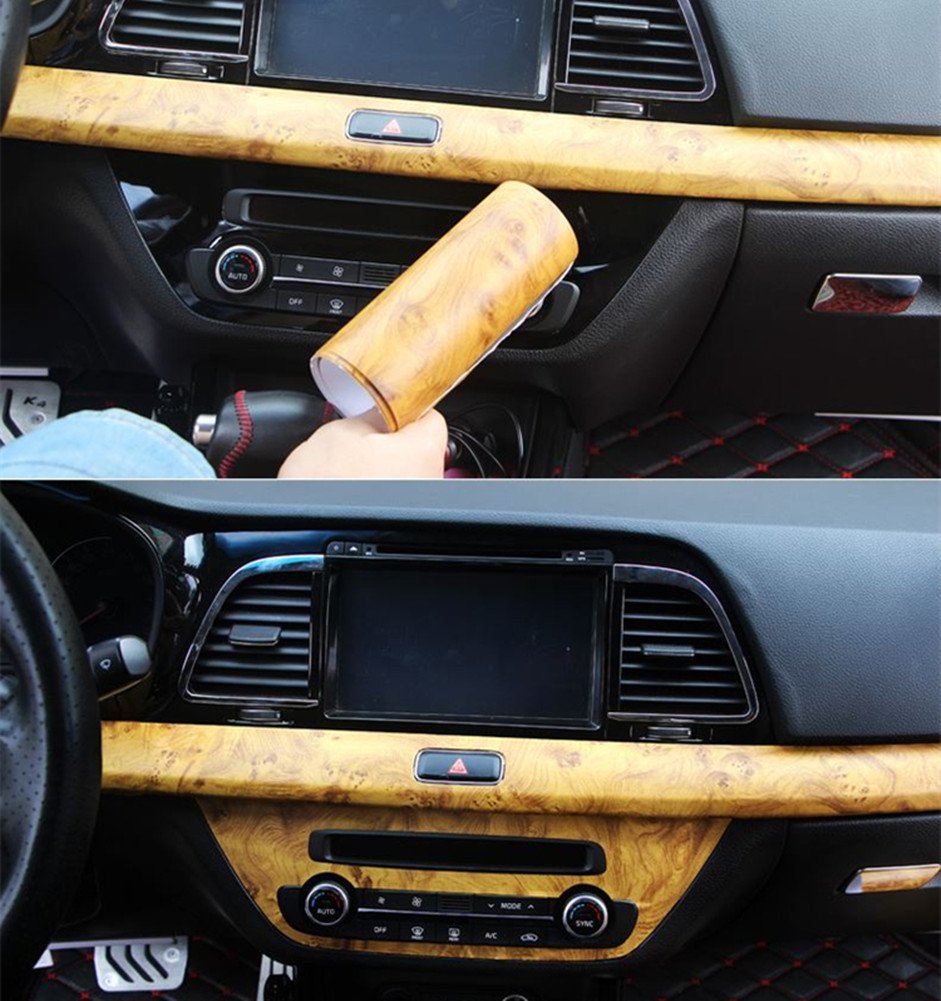 Moyishi Wood Grain Vinyl Sticker Decal Roll Car Interior Home Office Furniture DIY Film Wrap 30cmx100cm (Yellow)