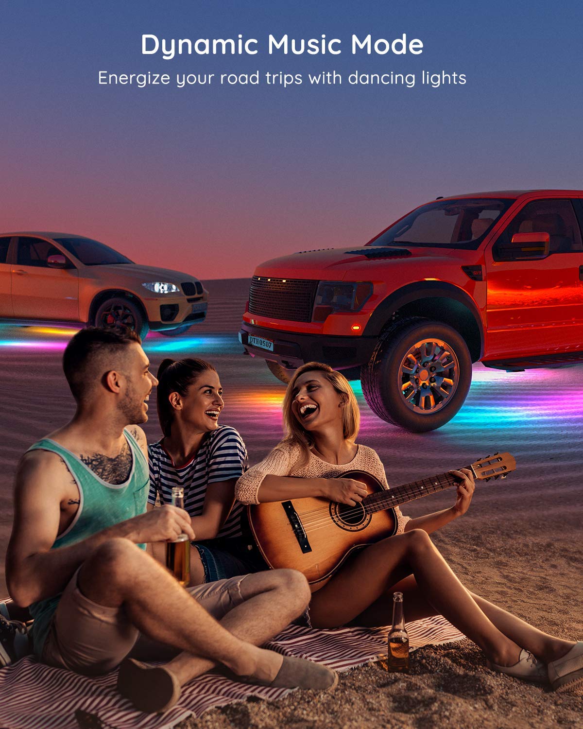Govee Underglow Car Lights - 4 pcs RGBIC Smart LED with App Control, 16 Million Colors, 10 Scene Modes, Music Sync, Model H61840A1