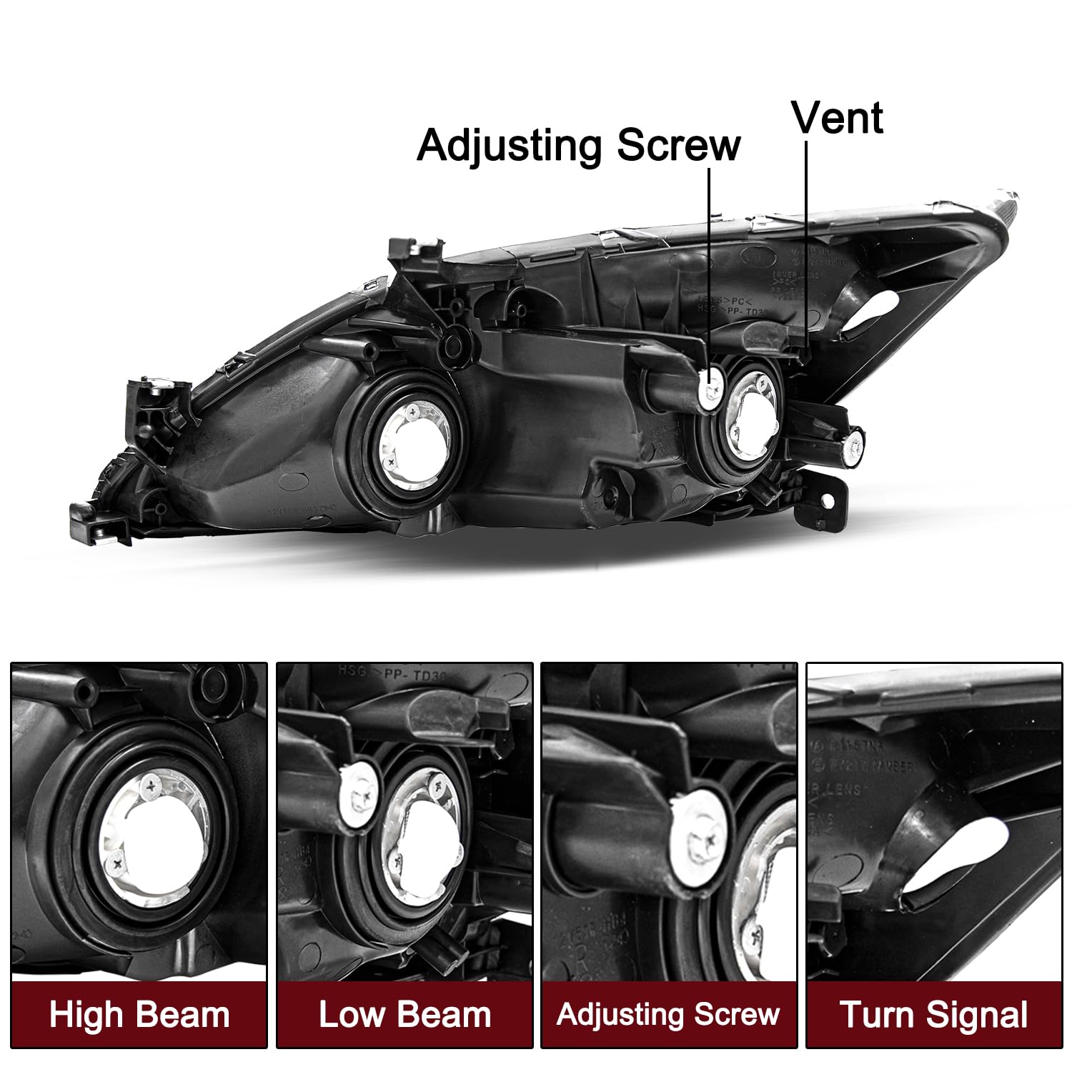 Jsboyat Headlight Assembly Compatible With 2003 To 2007 Honda Accord Black Housing