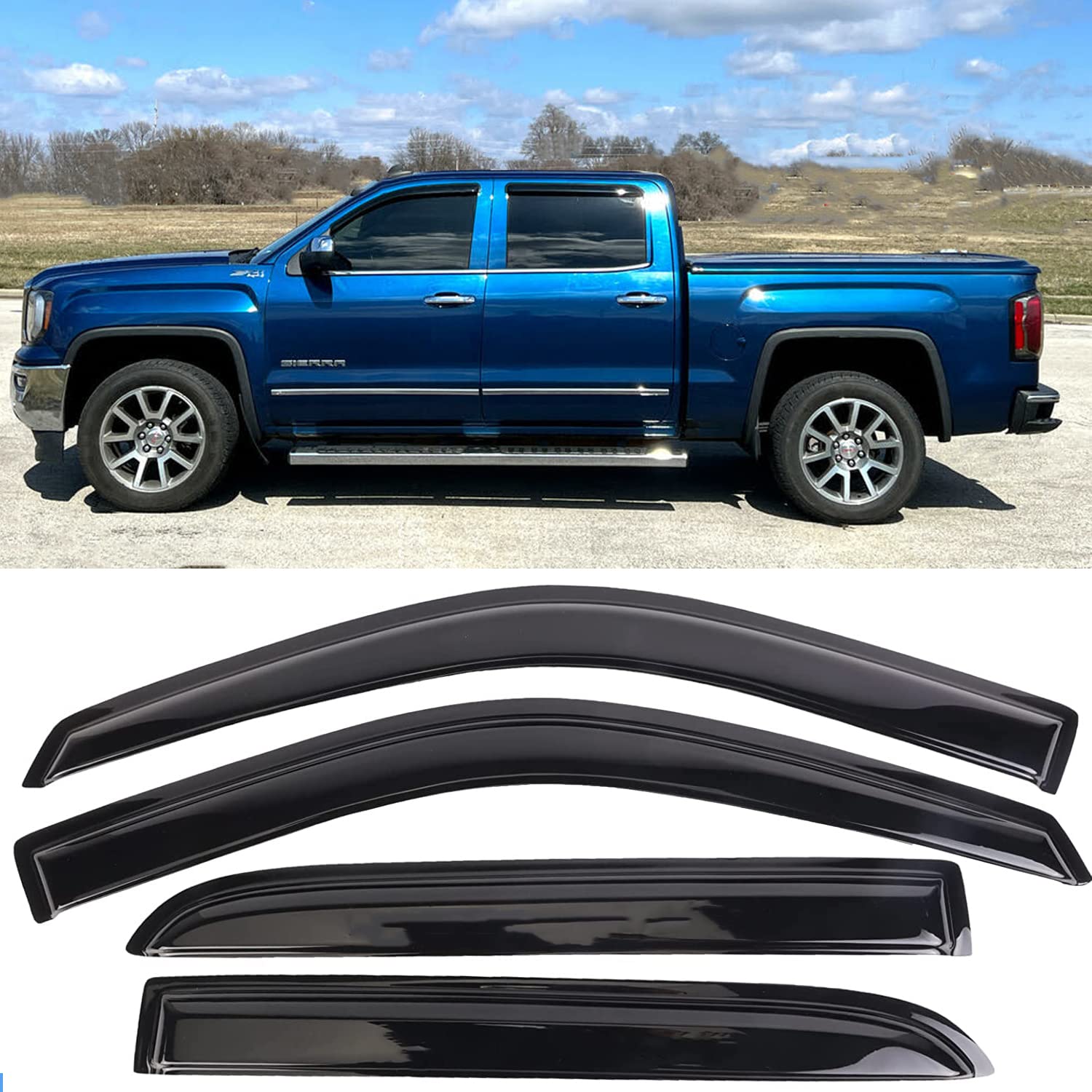 Tonoytim Rain Guards Window Visors Sun Shade Vent Deflectors For 2002-2008 Dodge Ram 1500,2003-2009 Dodge Ram 2500/3500 Quad Cab