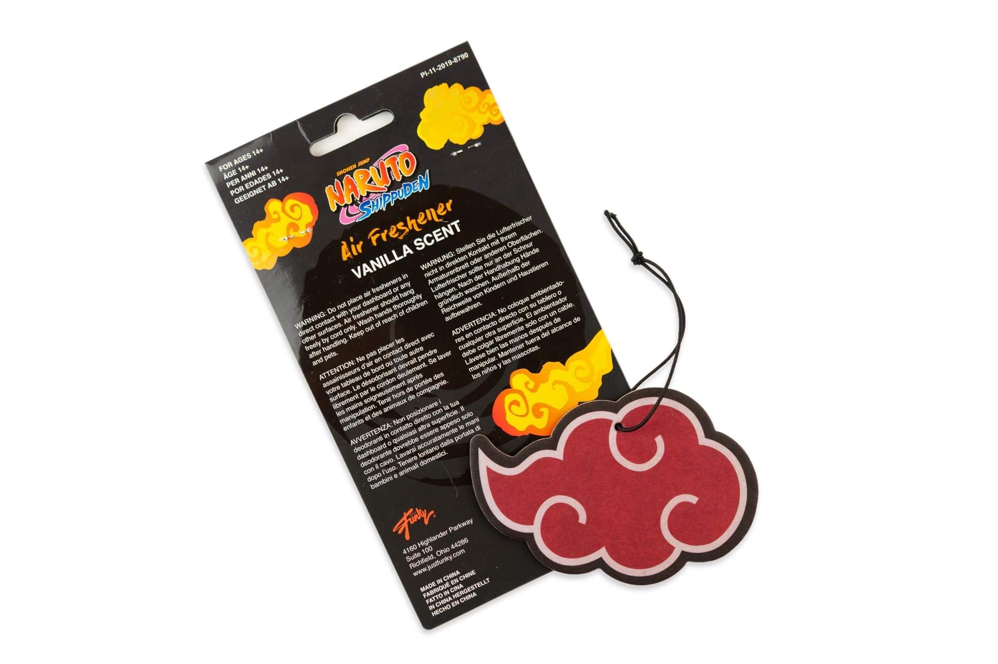 JUST FUNKY Naruto Akatsuki Car Air Freshener - Red Cloud Symbol, Vanilla Scented, Double-Sided Print, 1 Count, Model NARU-AIR-24861