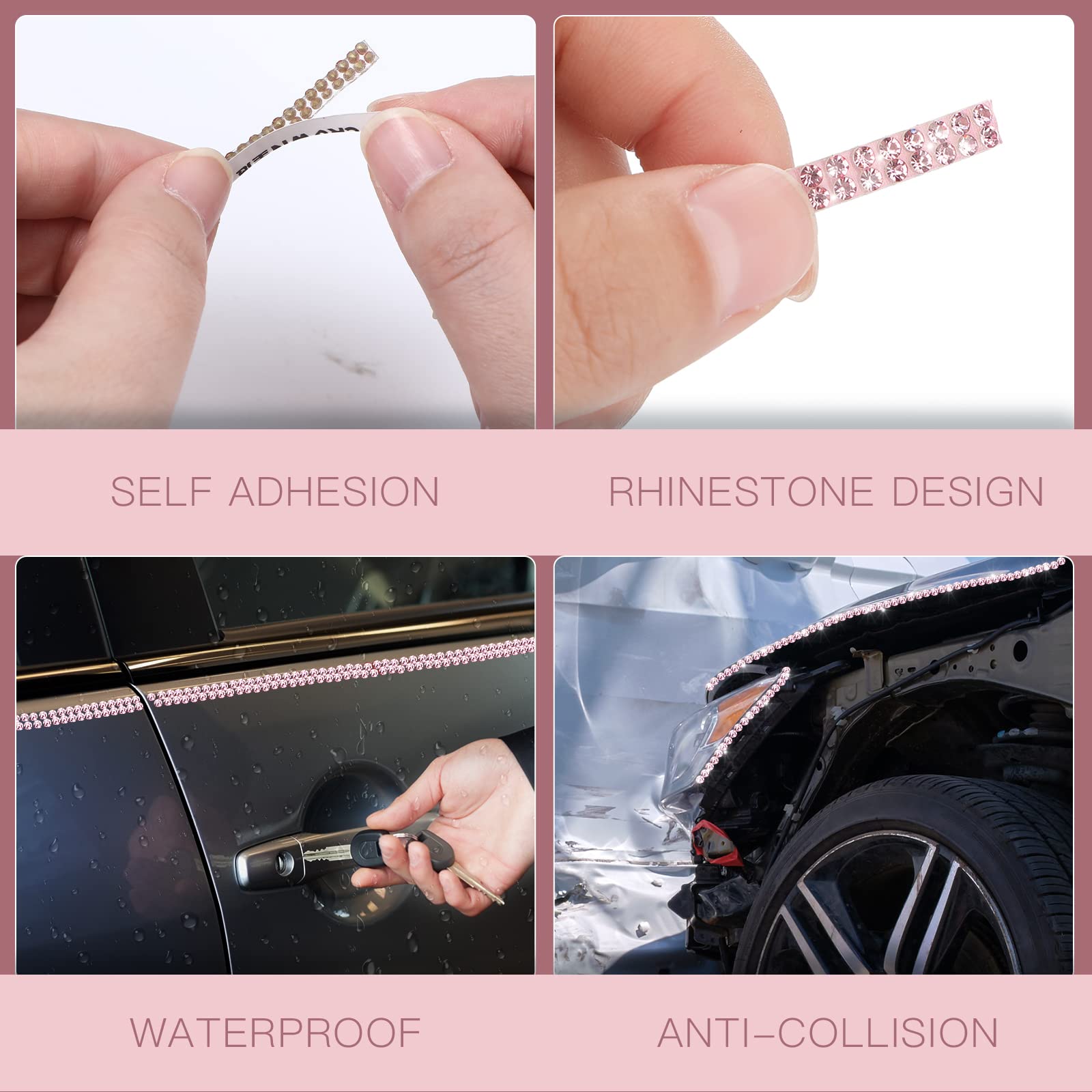 Kingdder 32.8Ft Bling Car Trim Self Adhesive Glitter Crystal Rhinestone Car Interior Exterior Accessories For Women Diy Line Mol