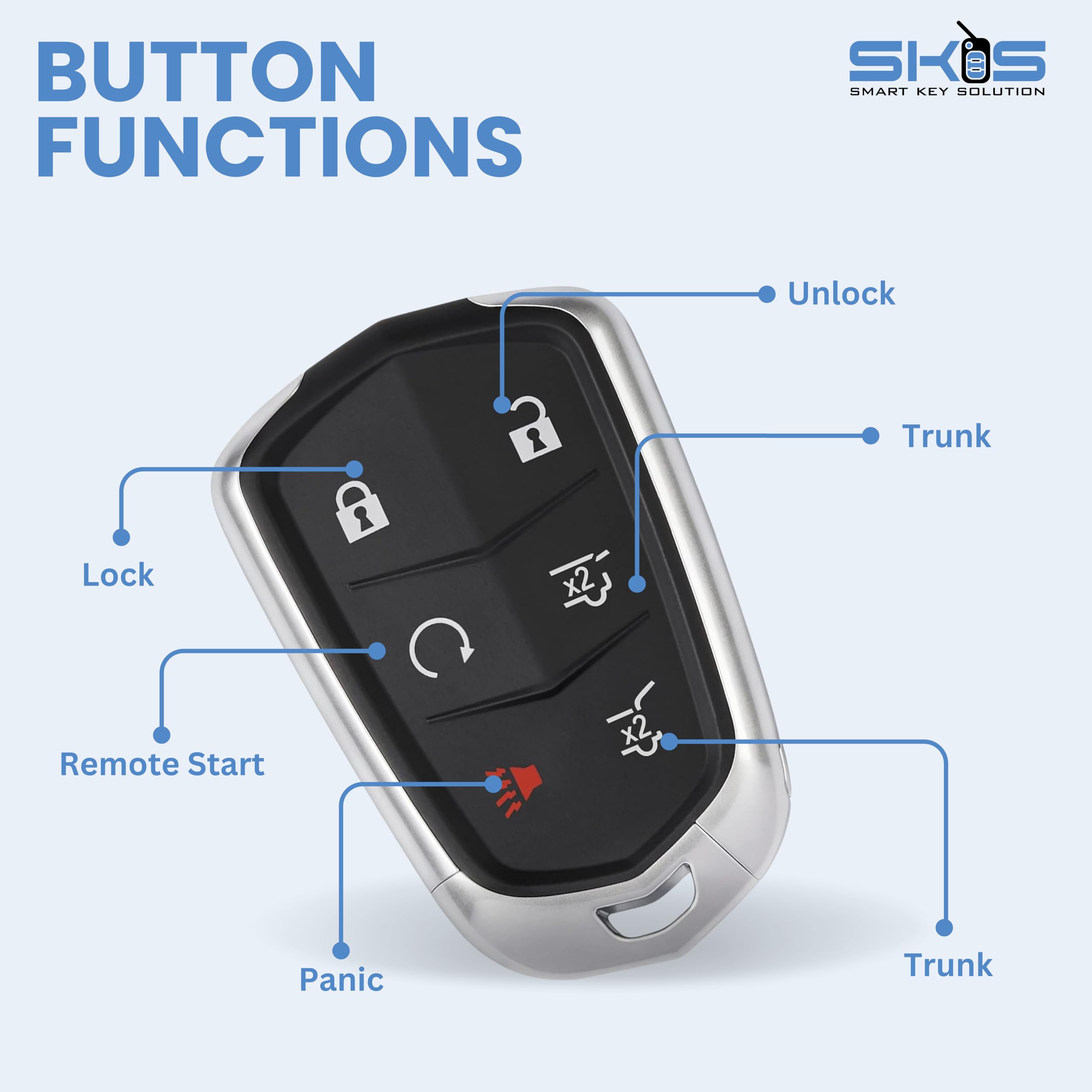 Smart Key Solution Key Fob Shell Case for Cadillac Escalade ESV 2015-2020, 6 Button, Durable Plastic Cover