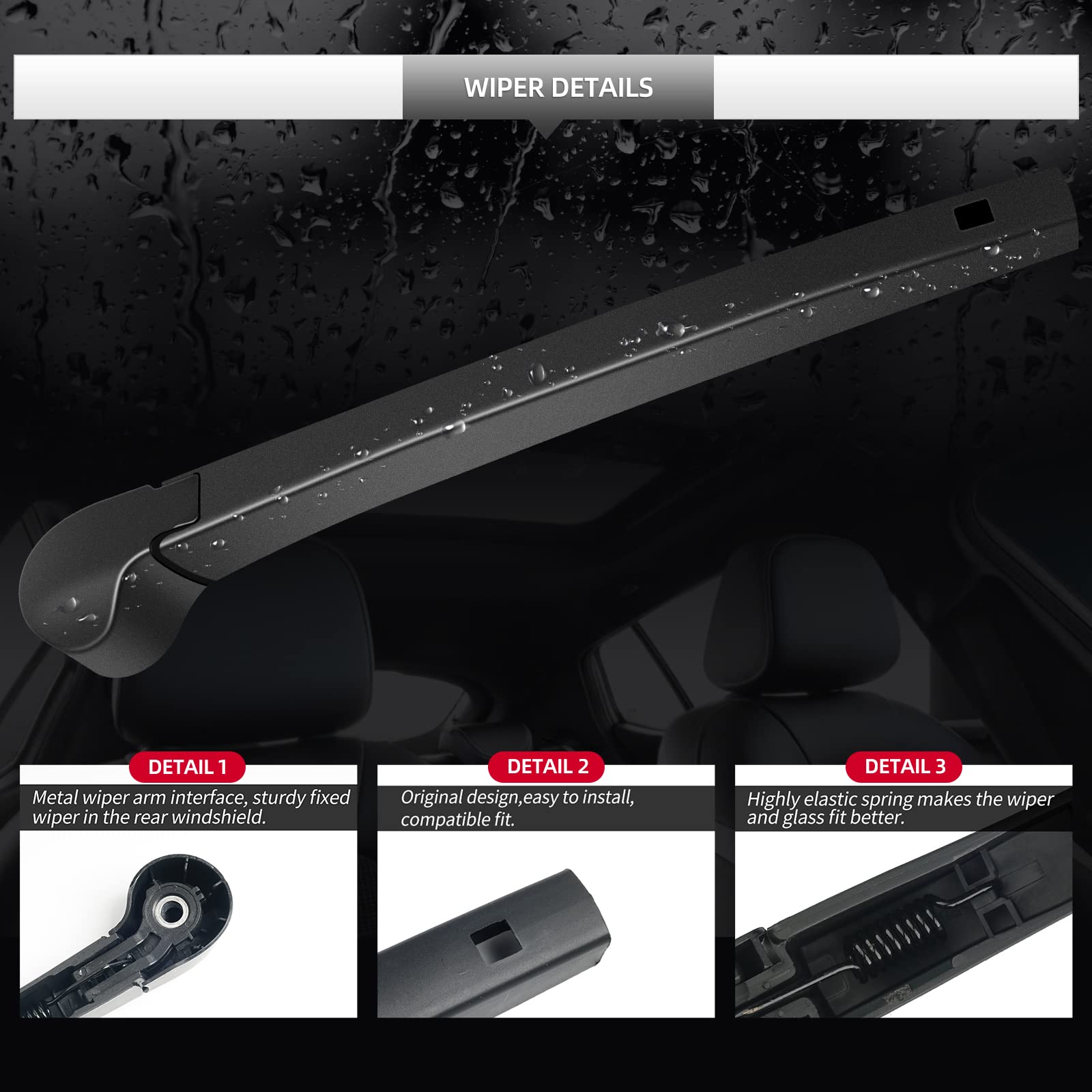 GARDIMU Rear Wiper Blade Assembly for Volkswagen Atlas 2018-2024, Durable Plastic, Includes Wiper Blades and Arm Set
