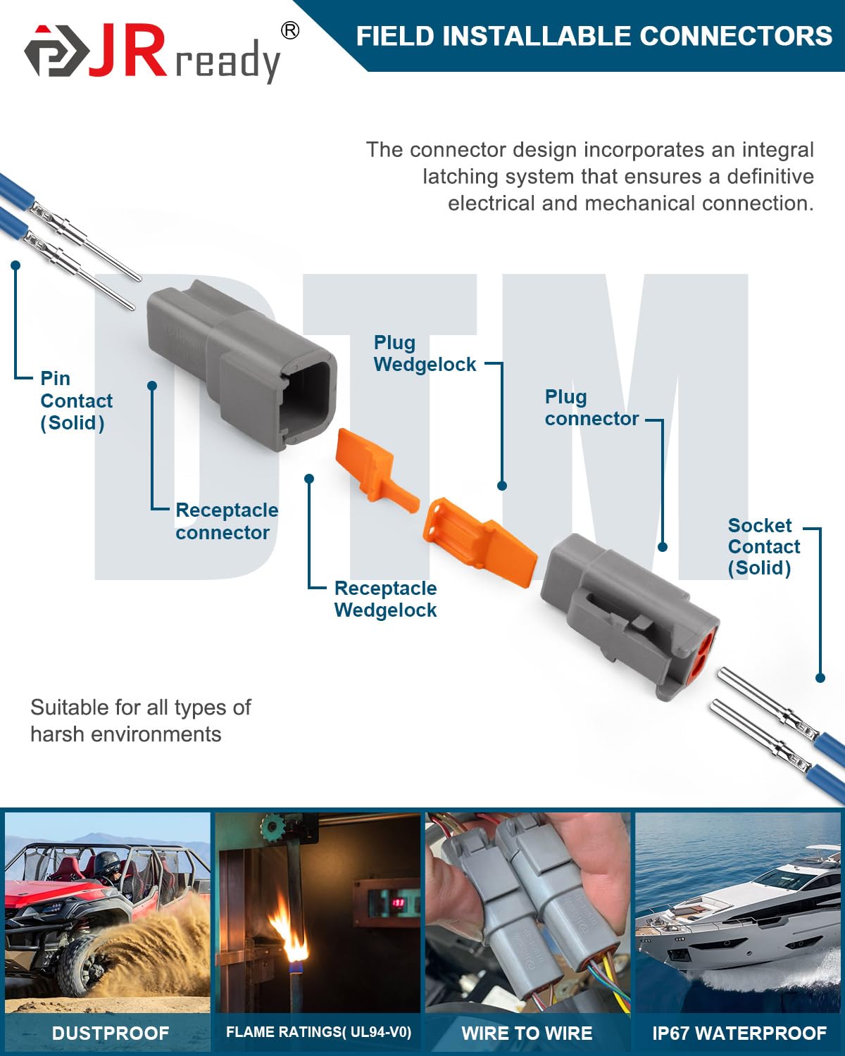 JRready DTM Connector Kits - 2 & 4 Pin Waterproof Electrical Connectors, Nylon, 16 Sets 2Pin + 14 Sets 4Pin, Size 20