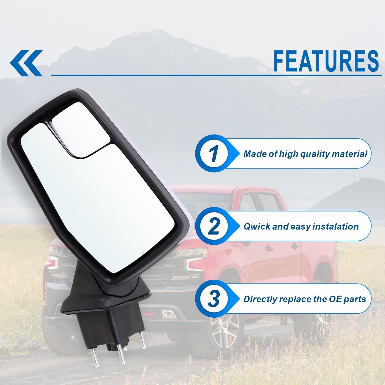 Lqito Left Driver Side Mirror Compatible With 2019-2025 Chevy Silverado 1500 With Power Glass Manual Folding Heated Without Turn