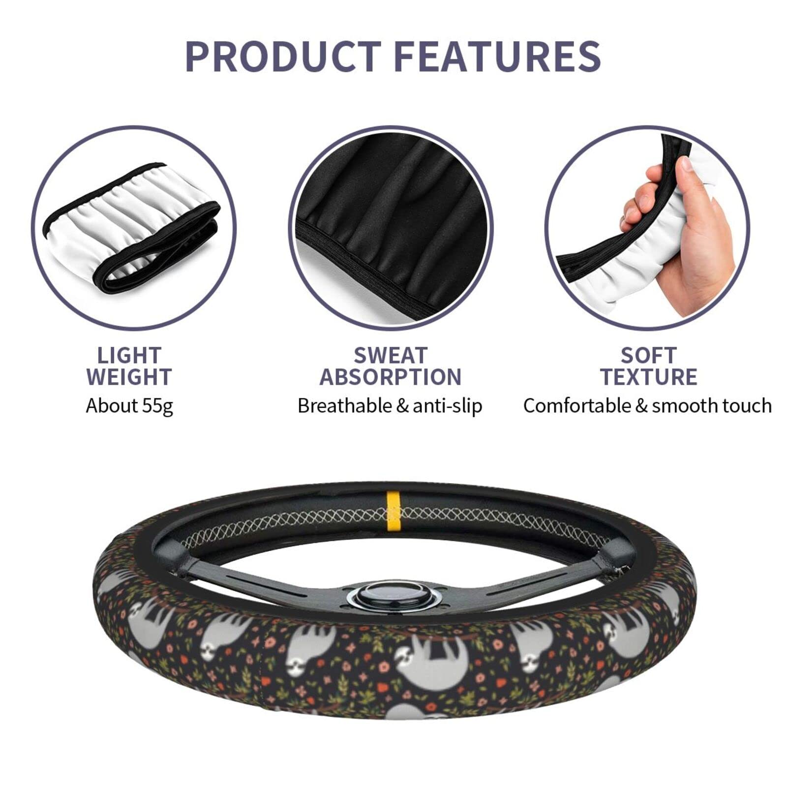 Sloth On Tree Steering Wheel Cover 15 Inch Universal Neoprene Steering Wheel Covers For Women Men Car Steering Wheel Wrap Car In