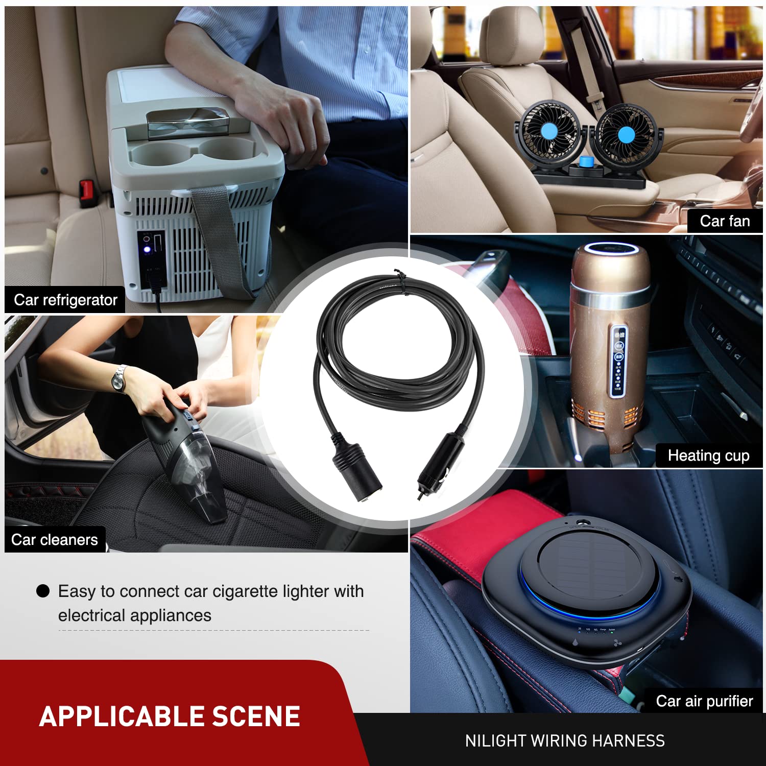 Nilight Ni-Wa-01C Cigarette Lighter Extension Cord Cable Heavy Duty 14Ft 12V/24V Car Charger With Cigarette Lighter Socket