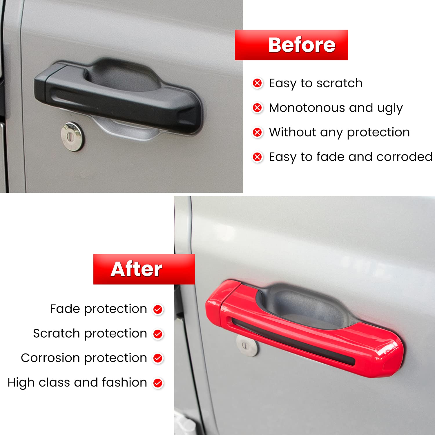 E-cowlboy Door Handle Inserts Cover Trim+Tailgate Handle Cover for 2018-2024 Jeep Wrangler JL JLU Sports Sahara Freedom Rubicon