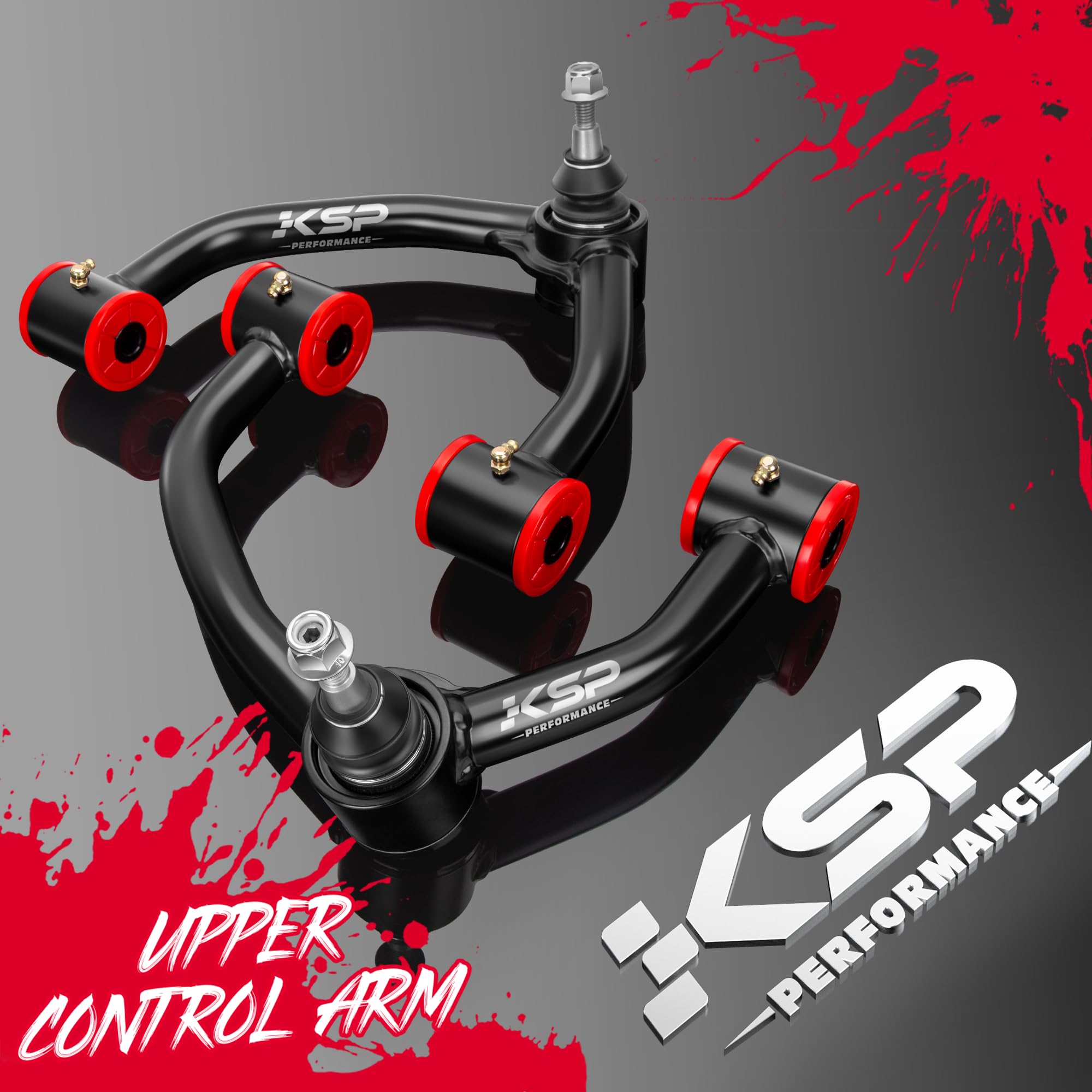 KSP PERFORMANCE F150 Upper Control Arms - 2-4" Adjustable, Black, Carbon Steel, Model 3C293078, Compatible with 2021-2024 F150