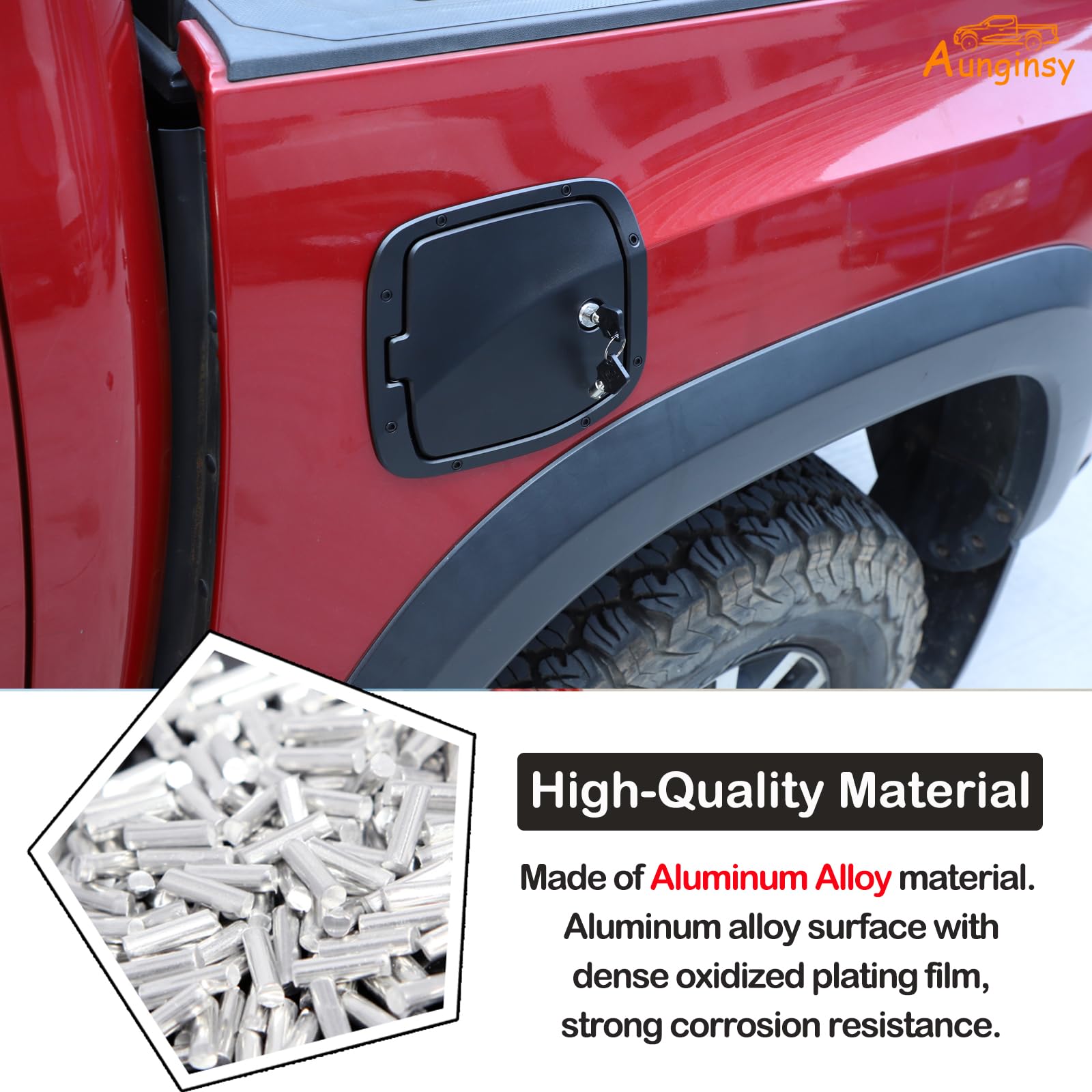 Aunginsy Fuel Tank Cap Replacement for Toyota Tacoma 2016-2023, Black Aluminum Anti-Theft Lock Trim Cover Accessories