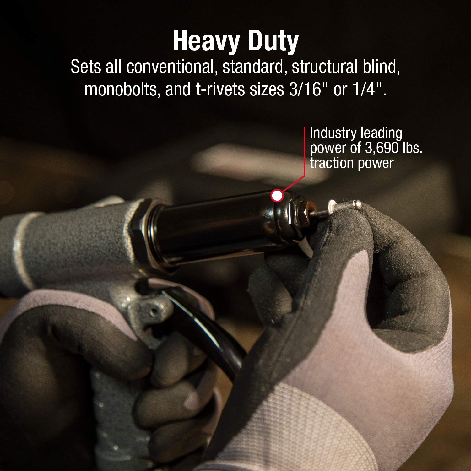 Sunex Tools Sx1819T, Heavy Duty Rivet Gun, Sets 3/16 And  Rivets, 3690 Lbs Traction Power, Nose Pieces Included, Forged Aluminum