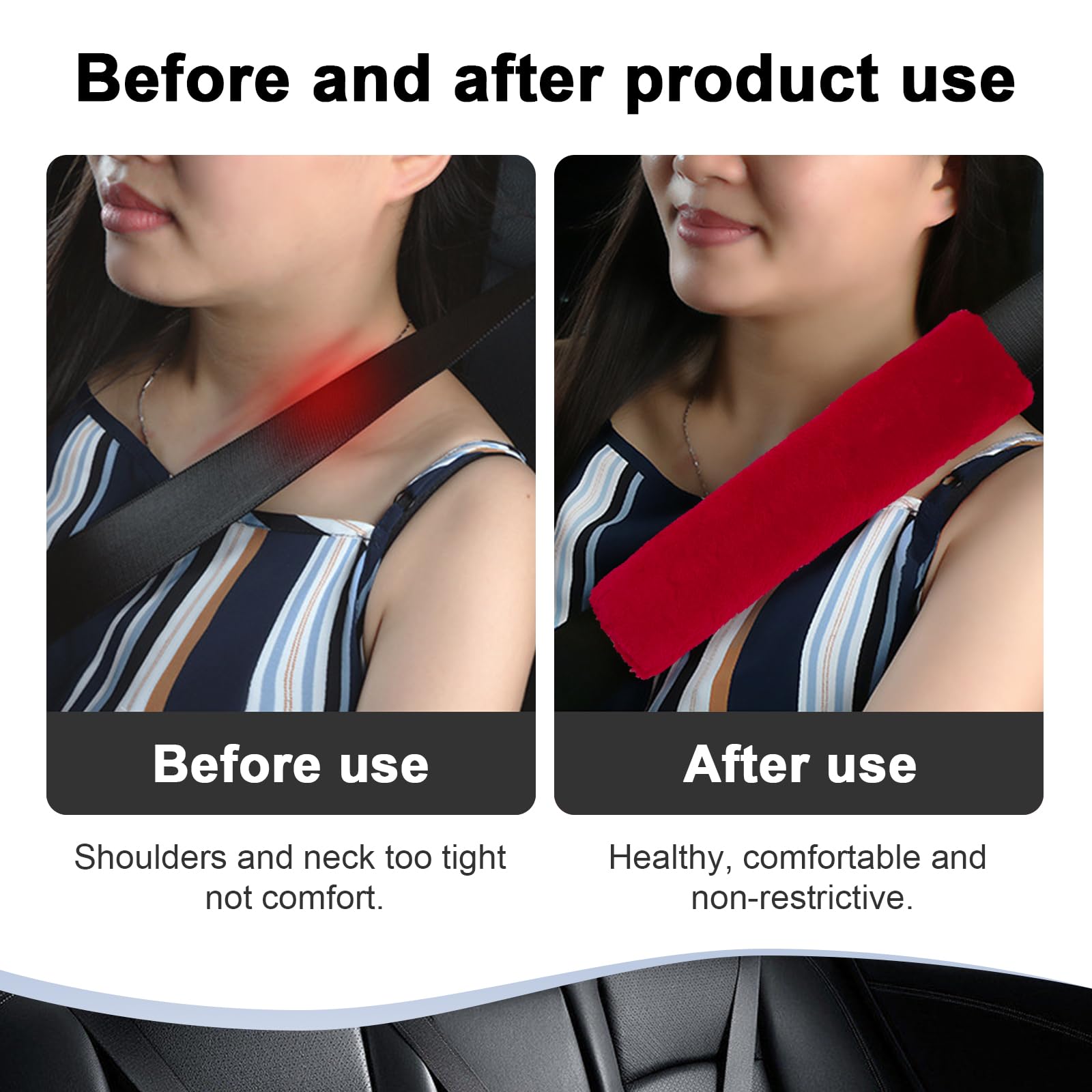 Ziciner 2 Packs Car Seatbelt Covers Shoulder Pad, Universal Soft Faux Sheepskin Shoulder Cover for Comfortable Driving, Fluffy S