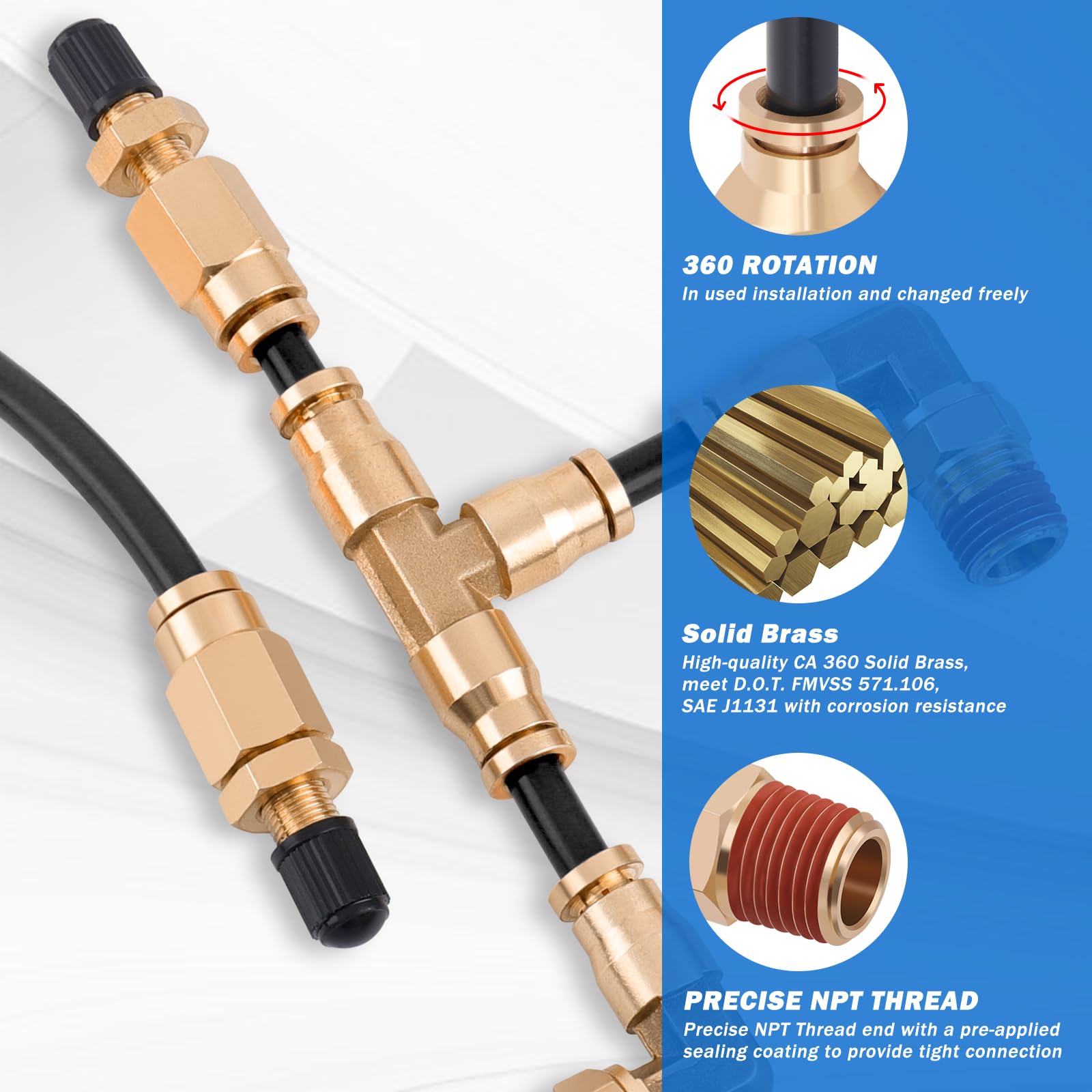 Taiidaues Air Line Service Kit for Air Bags Suspension Kit with Fittings, 1/4 NPT Push To Connect Fittings, 30 FT 1/4''OD PA Hos