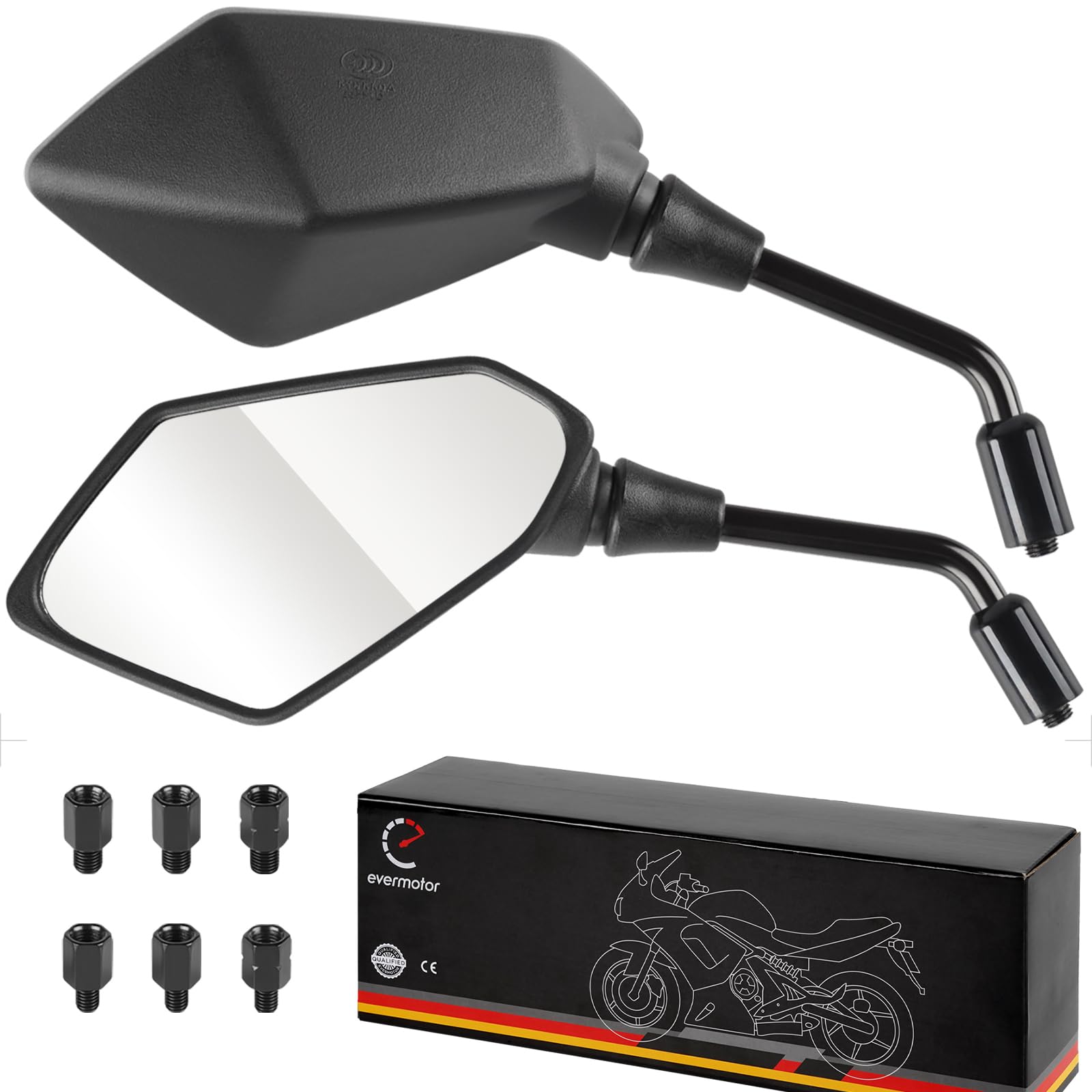 Evermotor Universal Motorcycle Rearview Mirrors For Handlebars, M8 And M10-360° Adjustable Side Mirrors - Moped Accessories For Motorbikes Mobility Scooters Atvs Cruisers Polaris Sportsman Honda