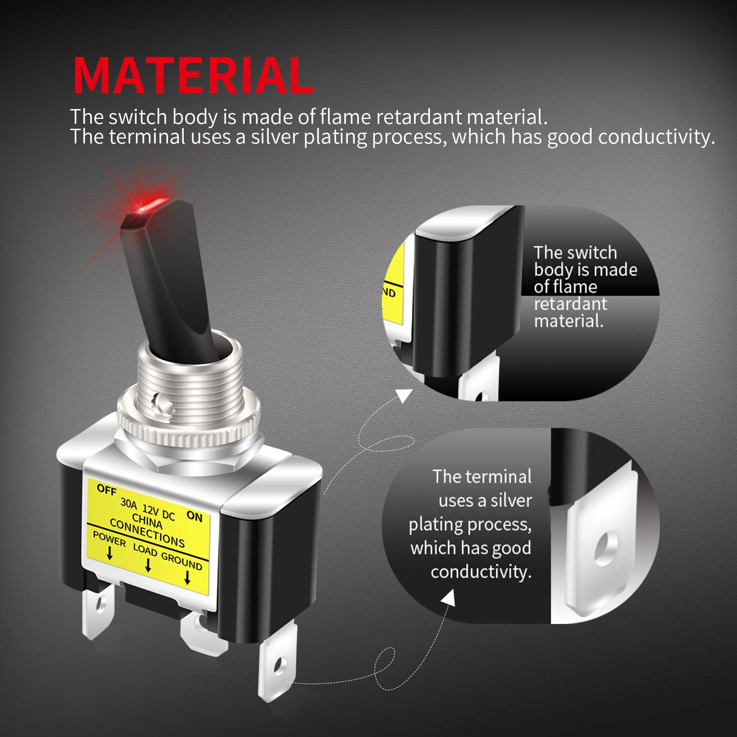 Daiertek 30 Amp Heavy Duty Dc Toggle Switch, 12 Volt 30A Lighted Toggle Switch With Red Led 12V For Car Truck Vehicle Utv -2Pcs