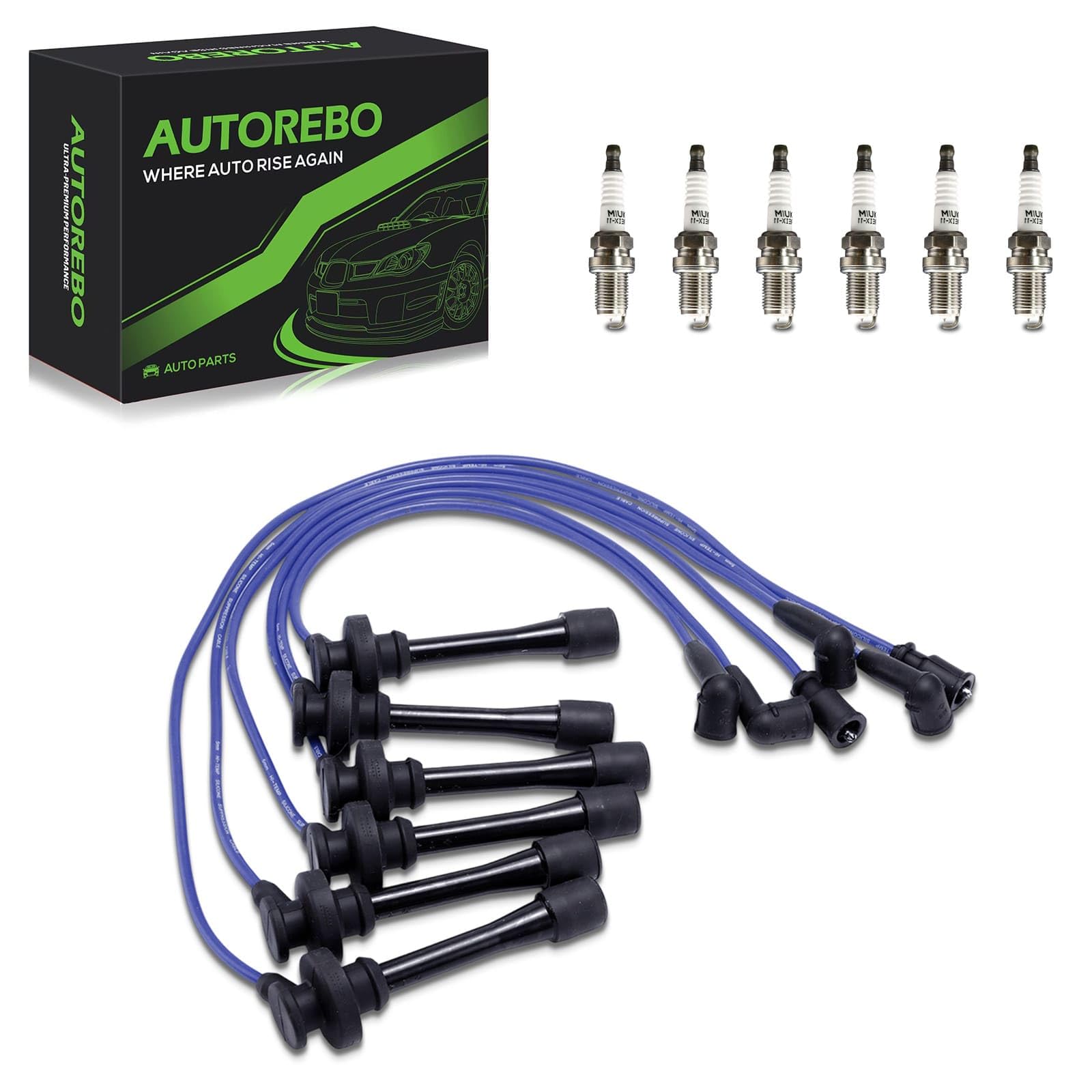 Iridium Spark Plugs with Wire Set Set of 6 PCS Compatible with Mitsubishi Montero 1997-2002 Montero Sport 1997-2004 V6 3.5L 3.0L