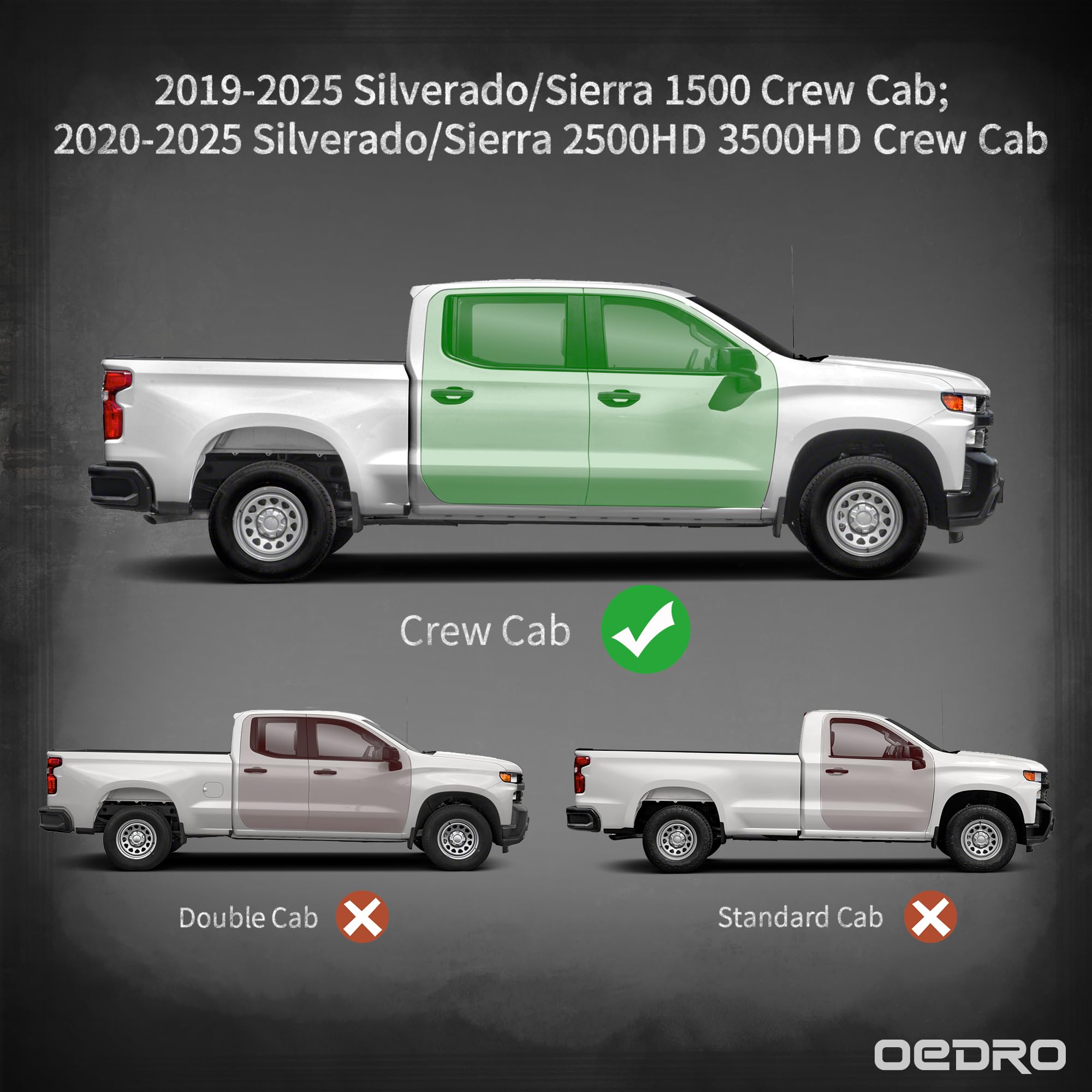 Oedro 6 Inch Running Boards Compatible With 2019-2025 Chevy Silverado/Gmc Sierra 1500, 2020-2025 2500Hd 3500Hd Crew Cab(Excl. 20