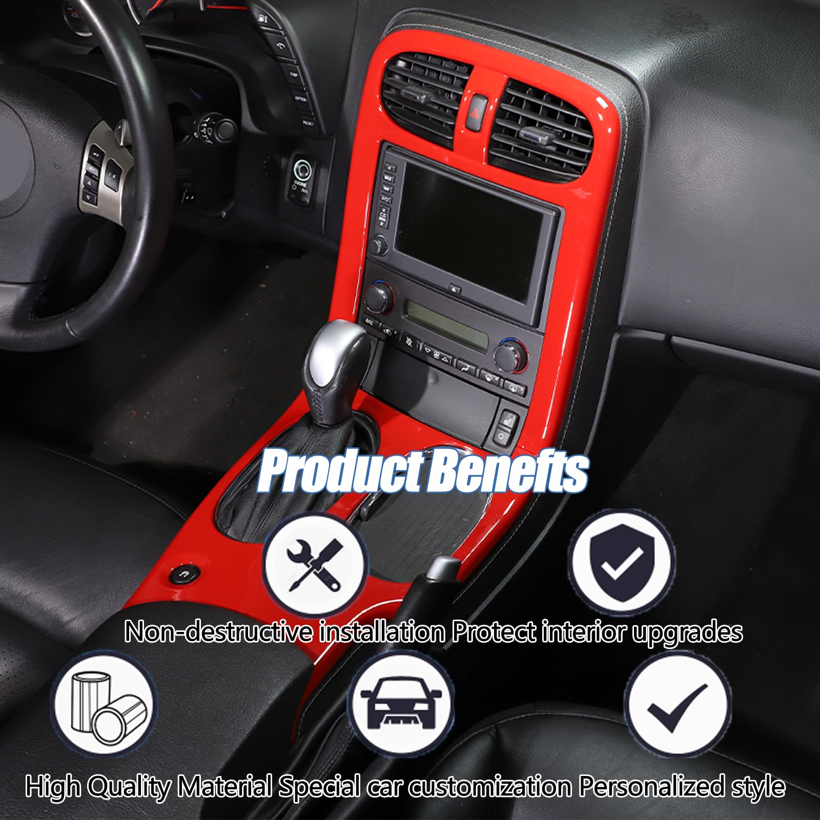 Moittellc Gear Shift Panel Trim Cover for Chevy Corvette C6 (2005-2013) - ABS Plastic, Sports Red, Anti-Scratch Accessories