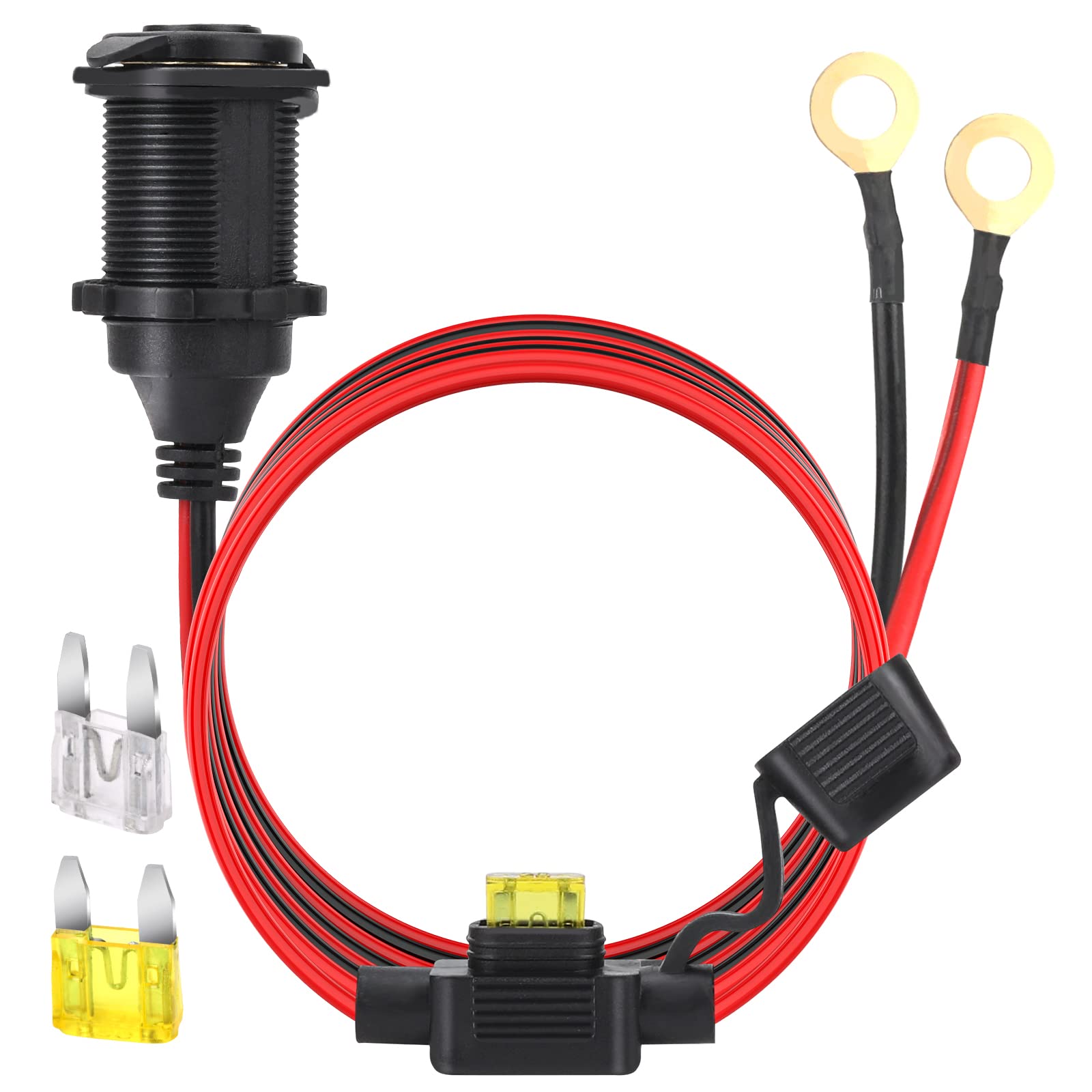 Dongge 4FT Cigarette Lighter Socket Extension Cable - 12V/24V Heavy Duty 20A Adapter, 2PCS, Direct Battery Connection