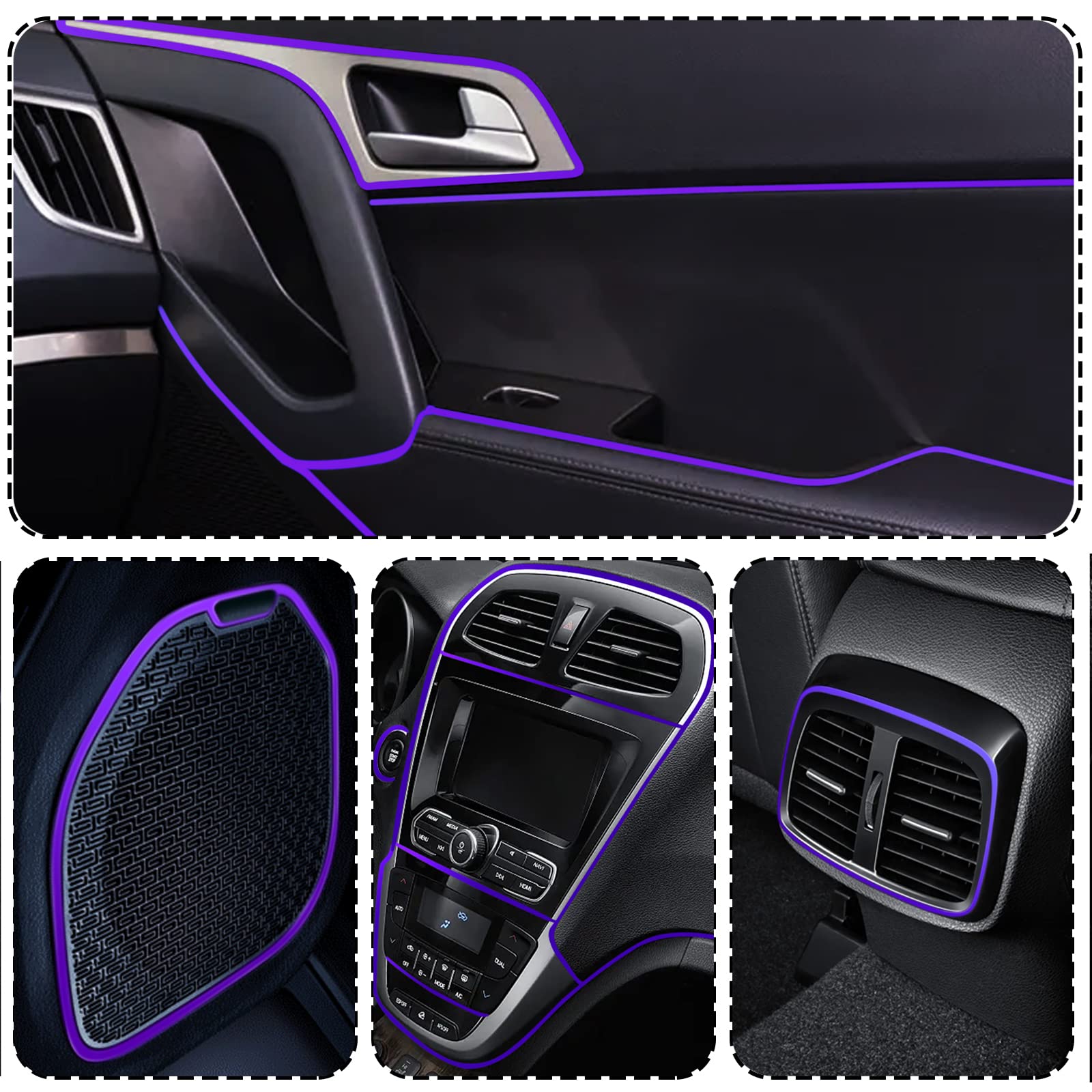 Car Interior Trim Strips,Universal 33Ft Car Electroplating Decoration Styling Door Dashboard, Flexible Interior Trim Accessories With Installing Tool(Purple)