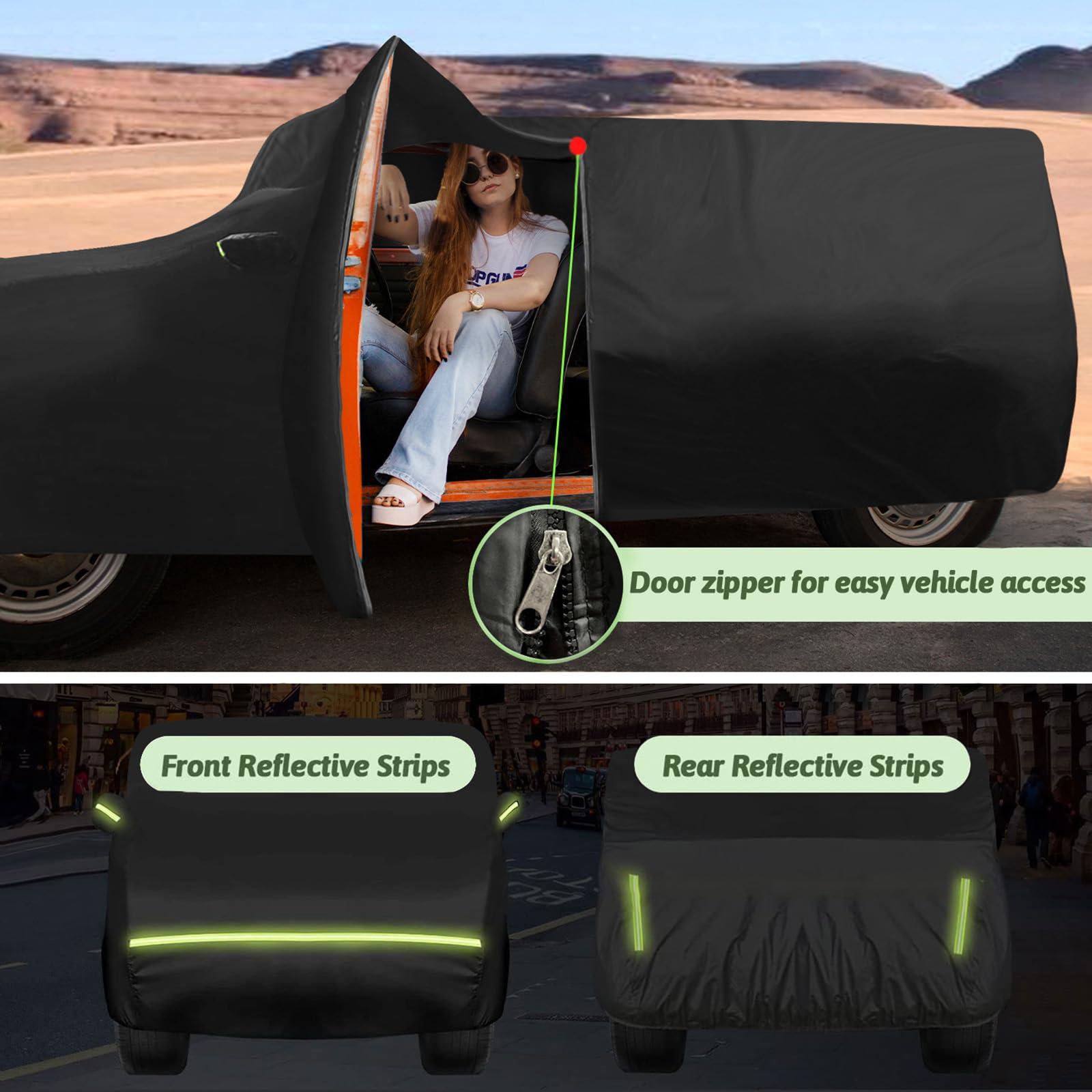BETERNY 6 Layer Car Cover for 2007-2025 Chevy Suburban, GMC Yukon XL, Cadillac Escalade ESV, Waterproof, Black, Model SD07031