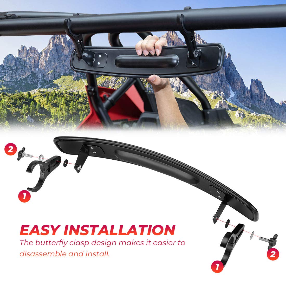 KEMIMOTO UTV Race Mirror 17" Black Plastic, Compatible with Polaris RZR, Can-Am, Pioneer, Talon 1000R, Model UTVB0106-02201
