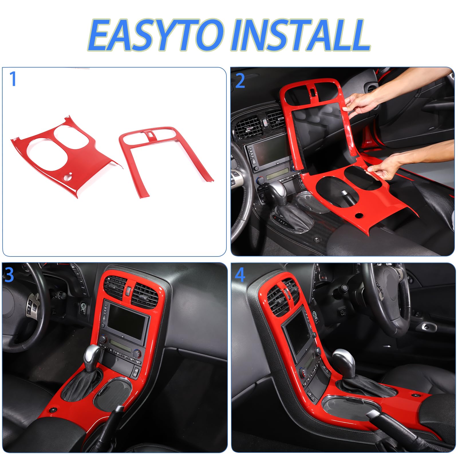 Moittellc Gear Shift Panel Trim Cover for Chevy Corvette C6 (2005-2013) - ABS Plastic, Sports Red, Anti-Scratch Accessories