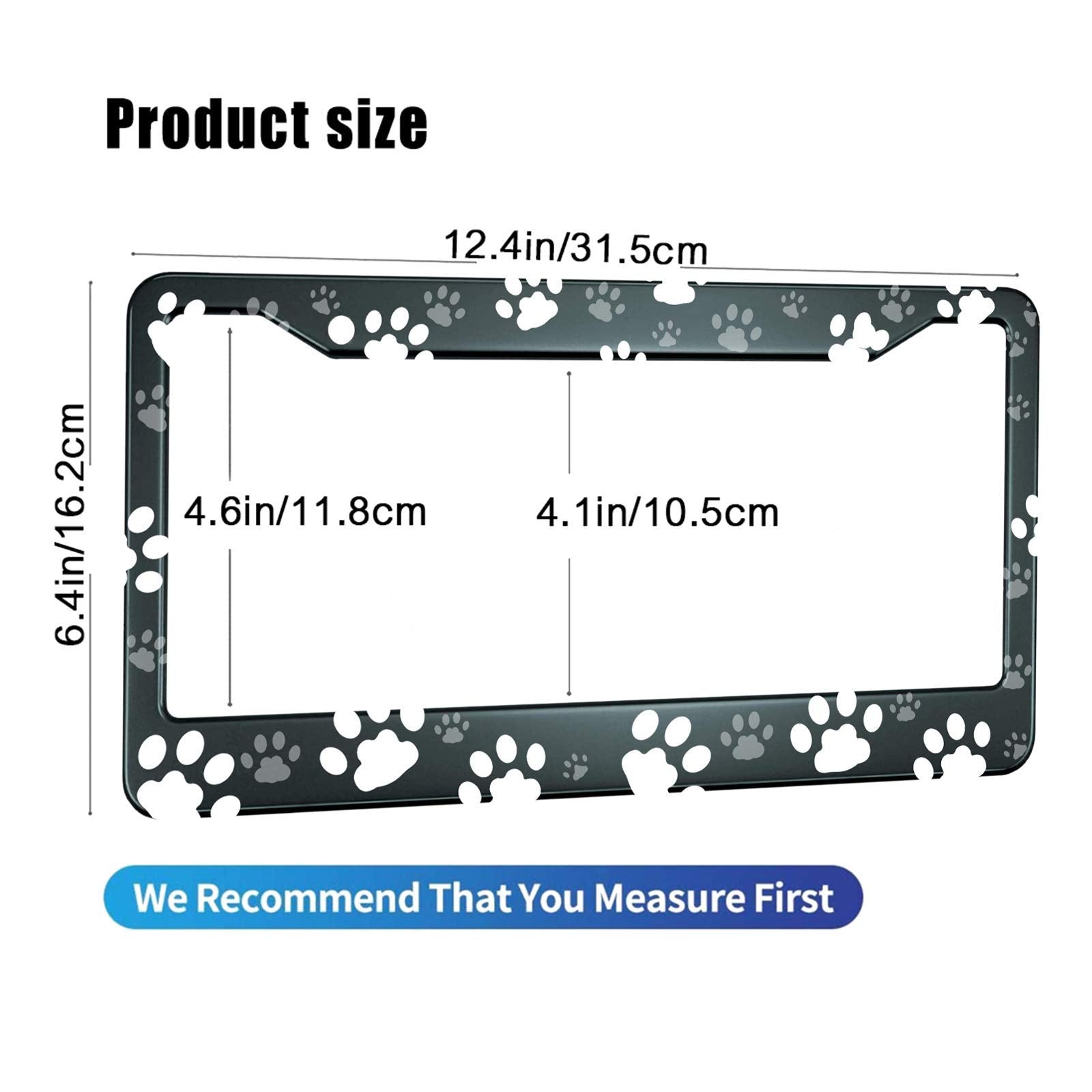 HOSNYE Dog Paw Print License Plate Frame White and Gray Metal License Plate Cover Front Plates Frames Car Tag Frame for Women Me
